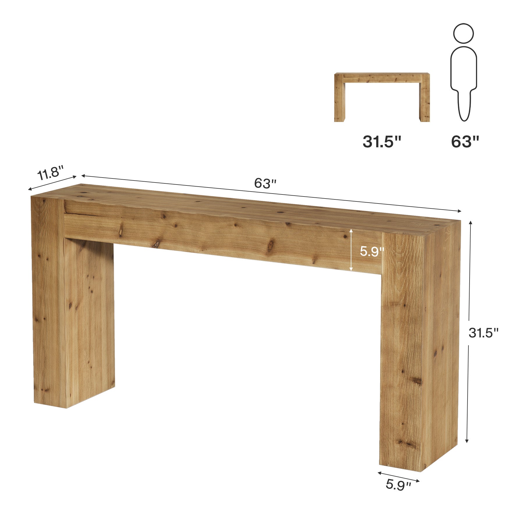 63" Console Table, Solid Wood Farmhouse Sofa Foyer Table for Entryway