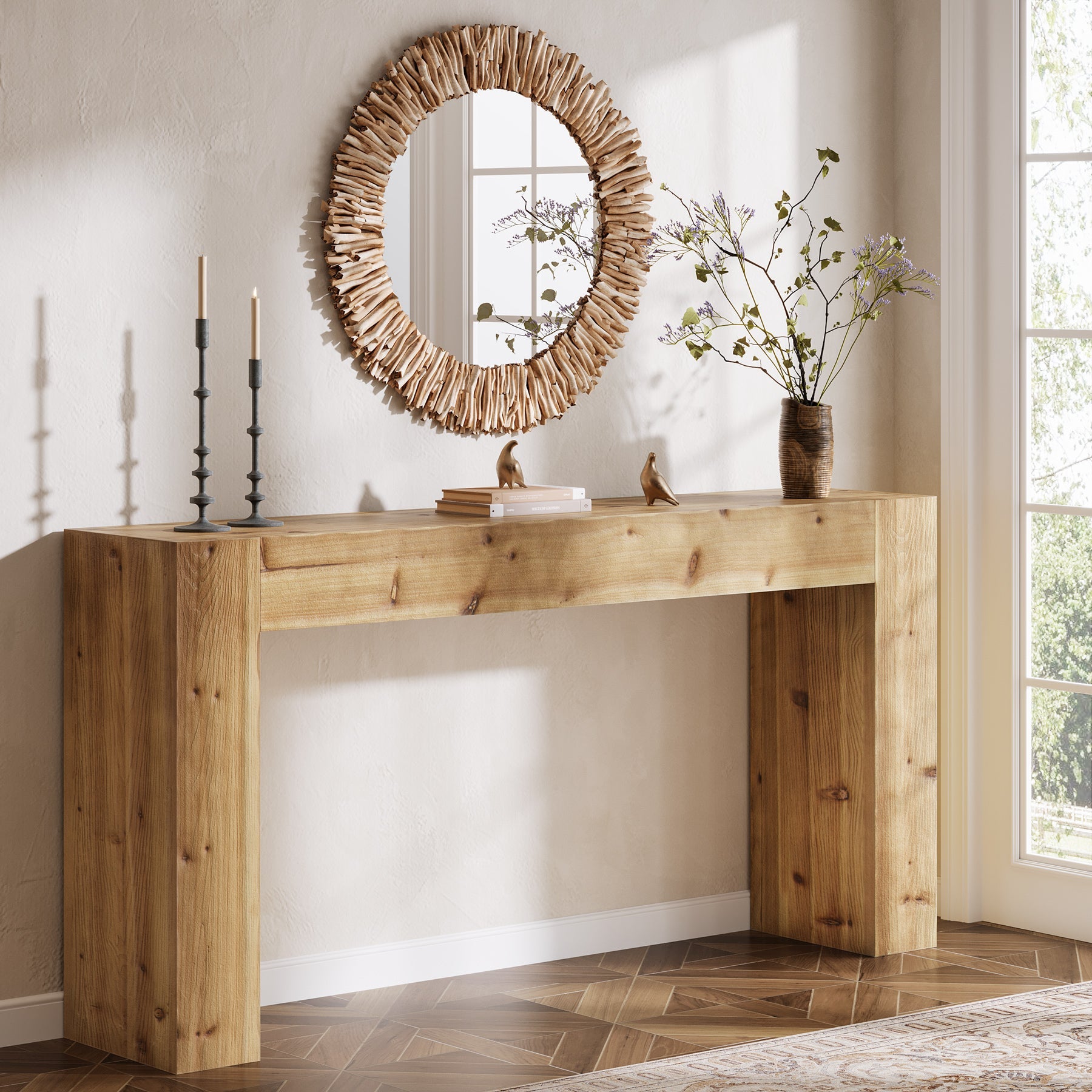 63" Console Table, Solid Wood Farmhouse Sofa Foyer Table for Entryway