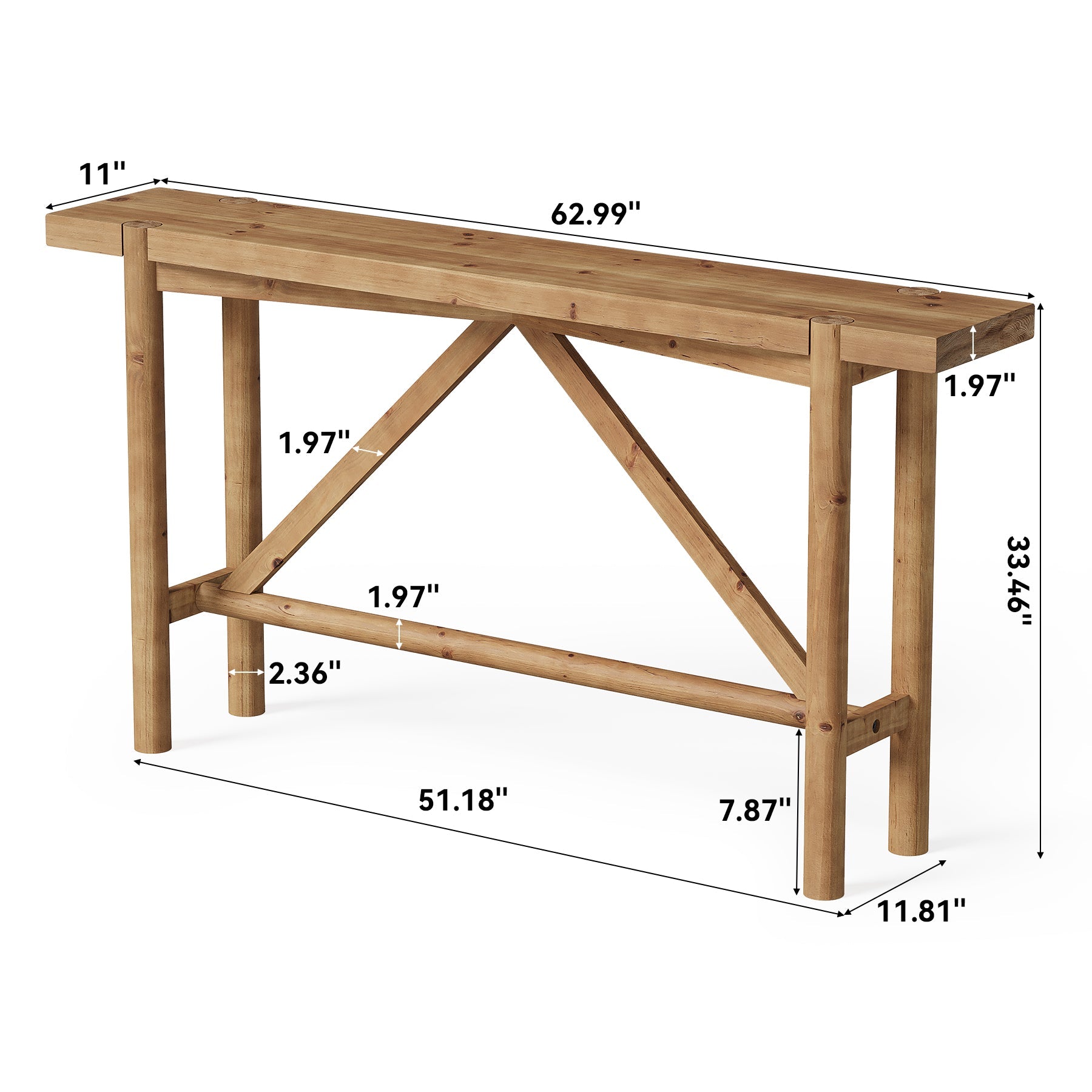 63" Console Table, Solid Wood Farmhouse Sofa Table Hallway Table