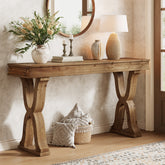 63" Console Table, Solid Wood Sofa Console Entryway Table with X-Shaped Legs 3