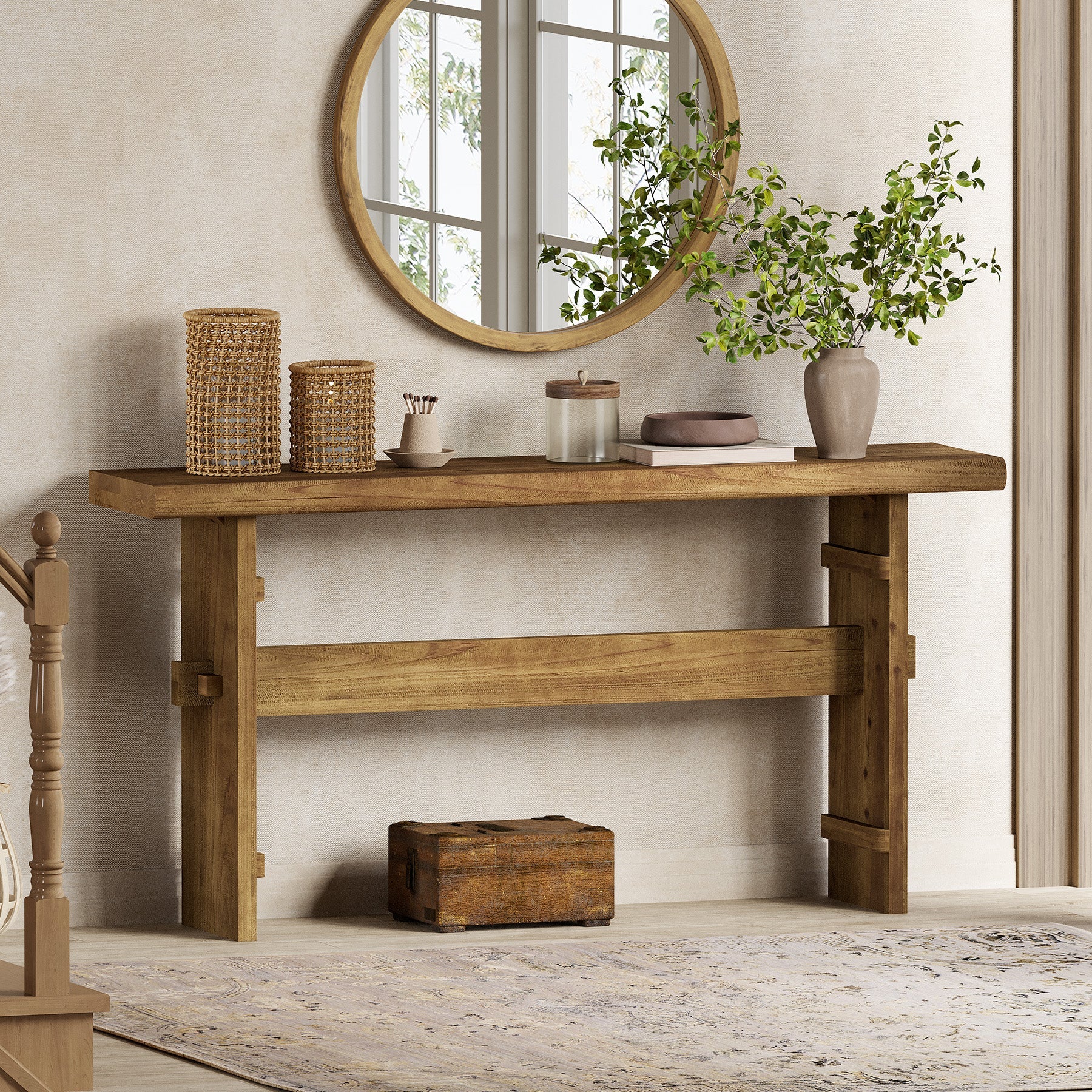 63" Console Table, Wood Entryway Table Sofa Table Behind Couch