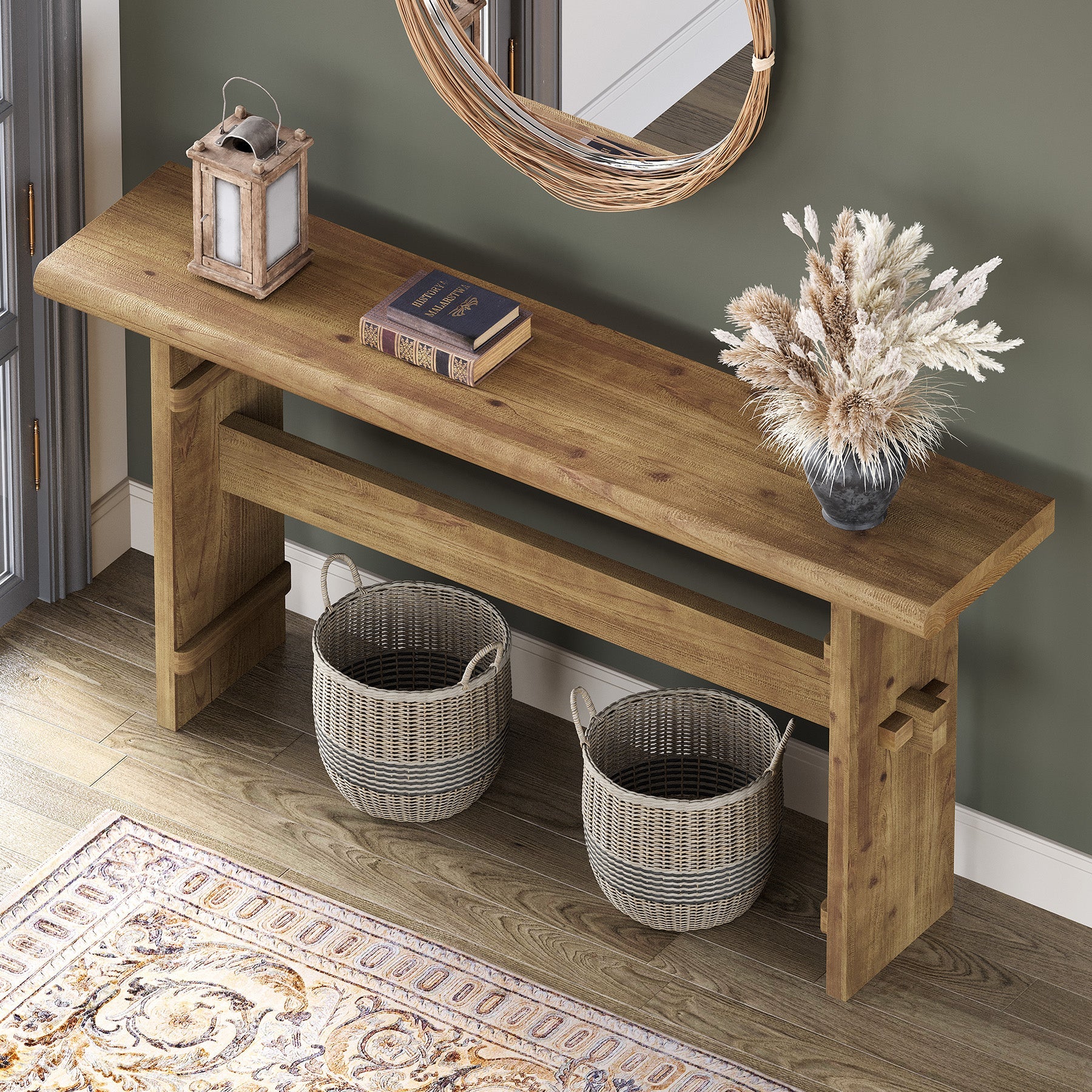 63" Console Table, Wood Entryway Table Sofa Table Behind Couch