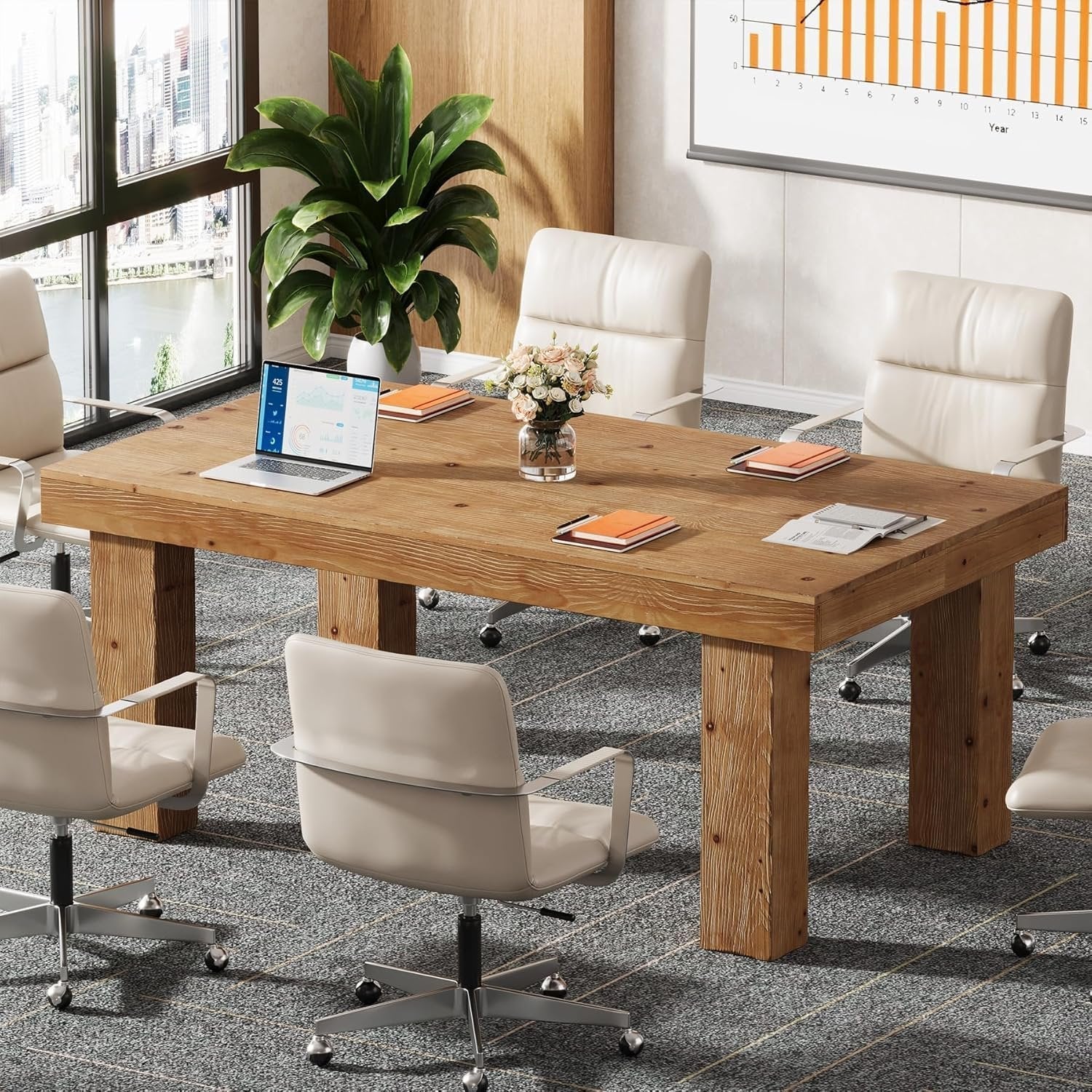 63" Executive Desk, Solid Wood Home Office Computer Desk with Sturdy Wooden Legs