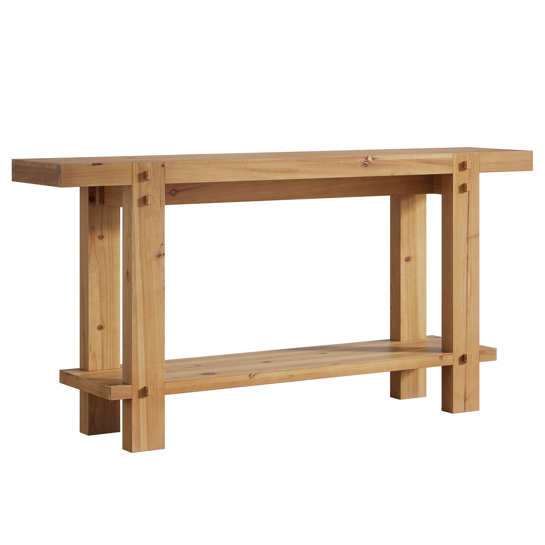 63" Farmhouse Console Table, 2-Tier Solid Wood Entryway Sofa Table