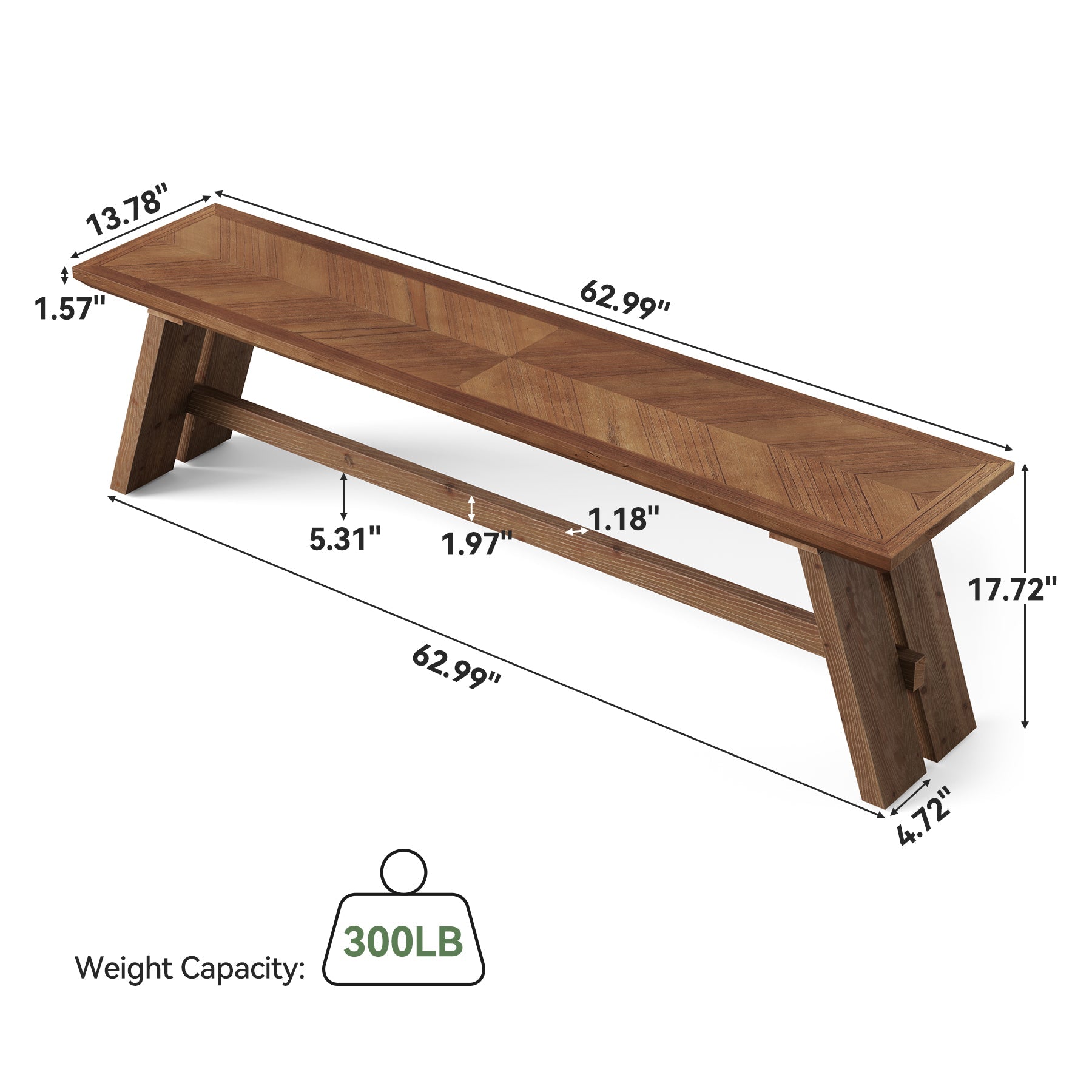 63" Farmhouse Entryway Bench, Solid Wood Shoe Storage Bench with Unique Pattern