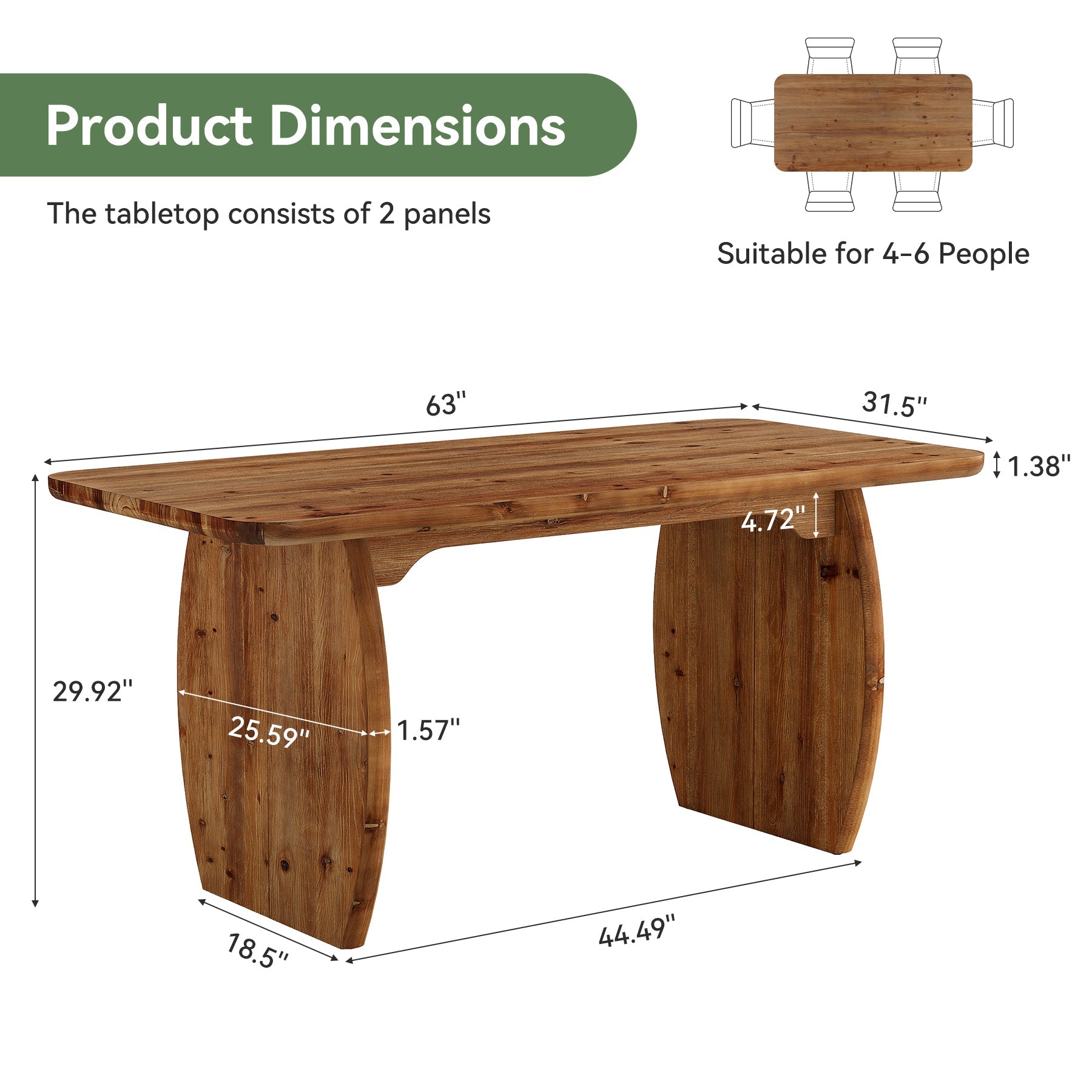 63" Farmhouse Executive Desk, Solid Wood Computer Desk for Home Office