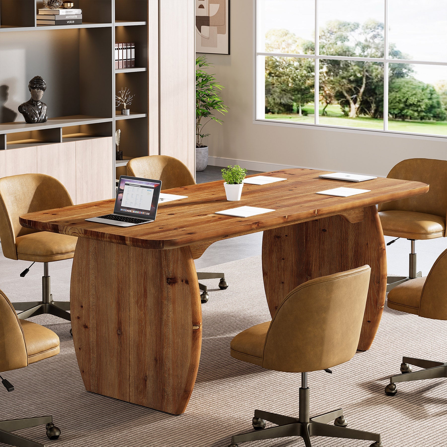 63" Farmhouse Executive Desk, Solid Wood Computer Desk for Home Office