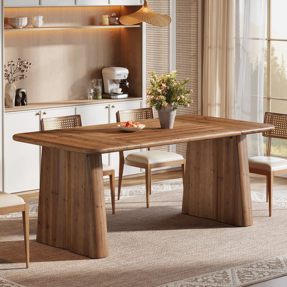 63" Rectangular Dining Table, Solid Wood Kitchen Dinner Table-TribeWood