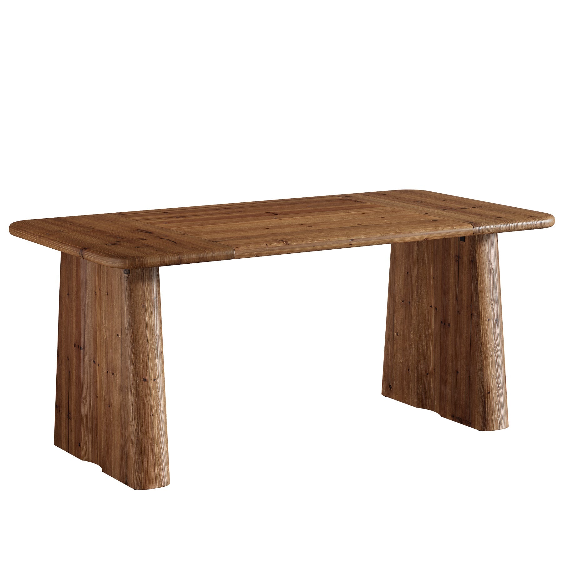 63" Rectangular Dining Table, Solid Wood Kitchen Dinner Table With Double Pedestal Legs