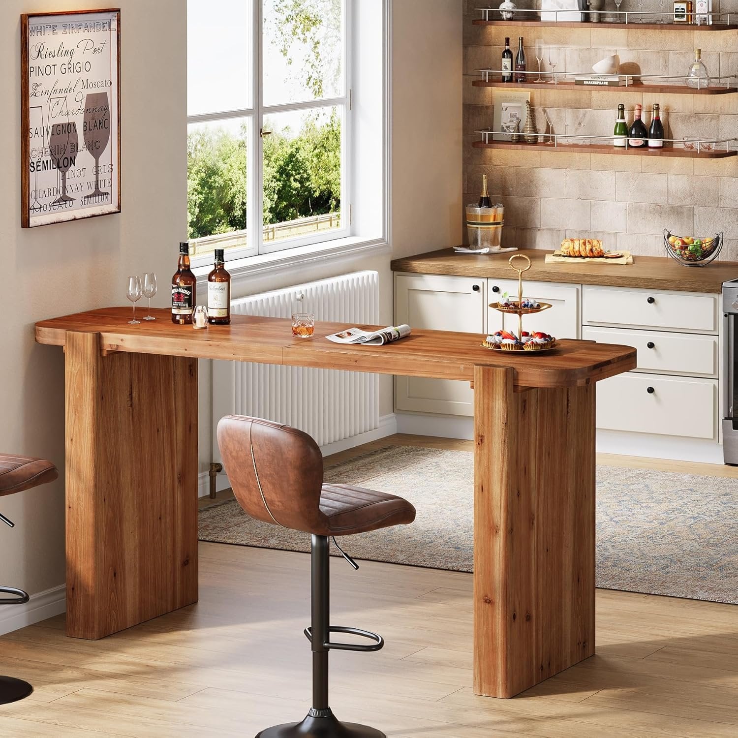 63" Solid Wood Bar Table, Rectangular Counter Height Pub Table Home Bar Table