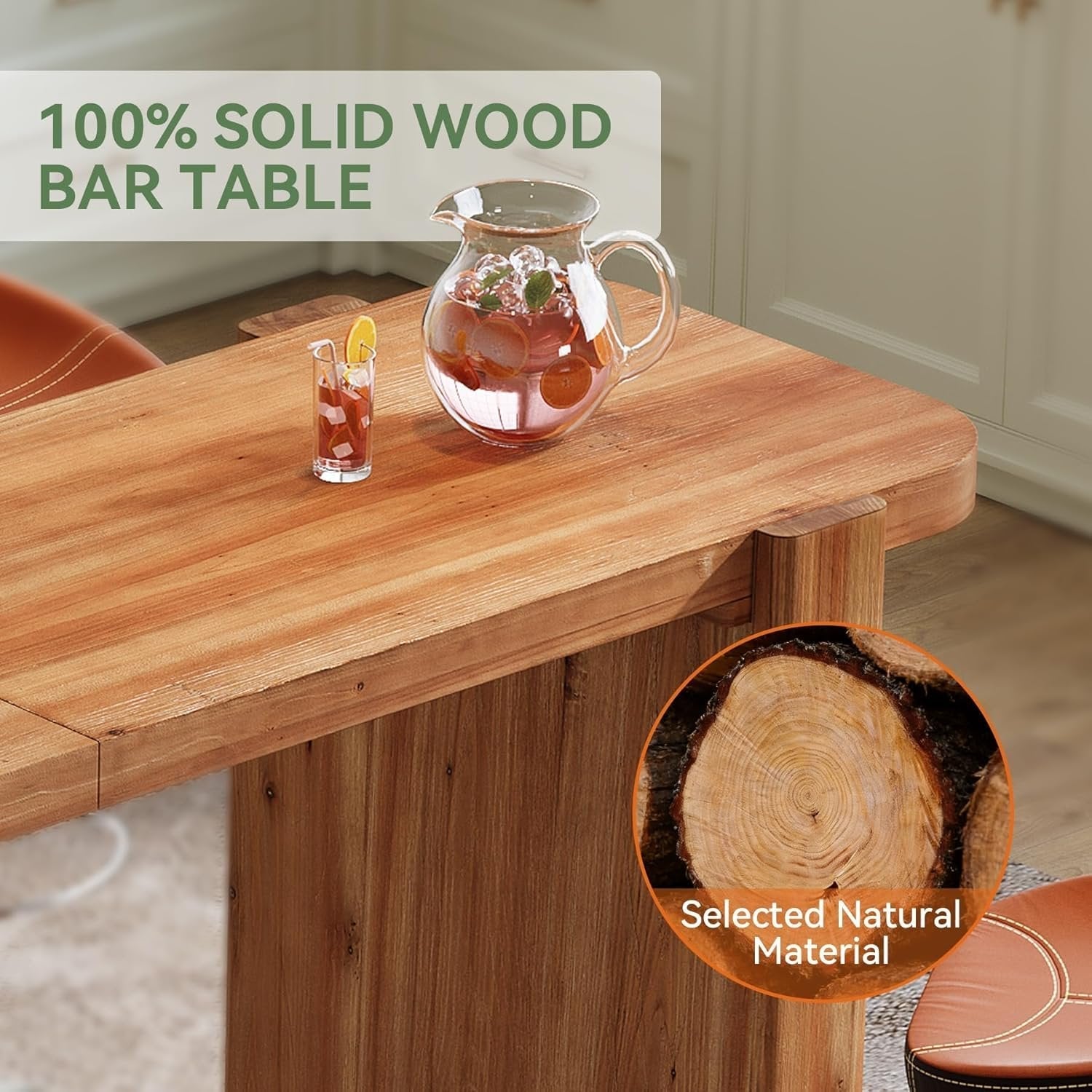 63" Solid Wood Bar Table, Rectangular Counter Height Pub Table Home Bar Table