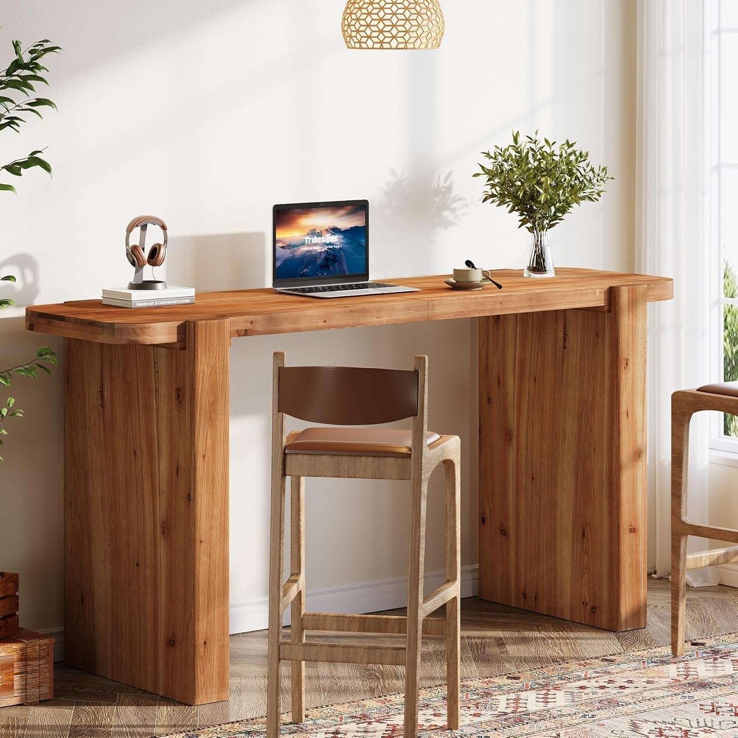 63" Solid Wood Bar Table, Rectangular Counter Height Pub Table Home Bar Table