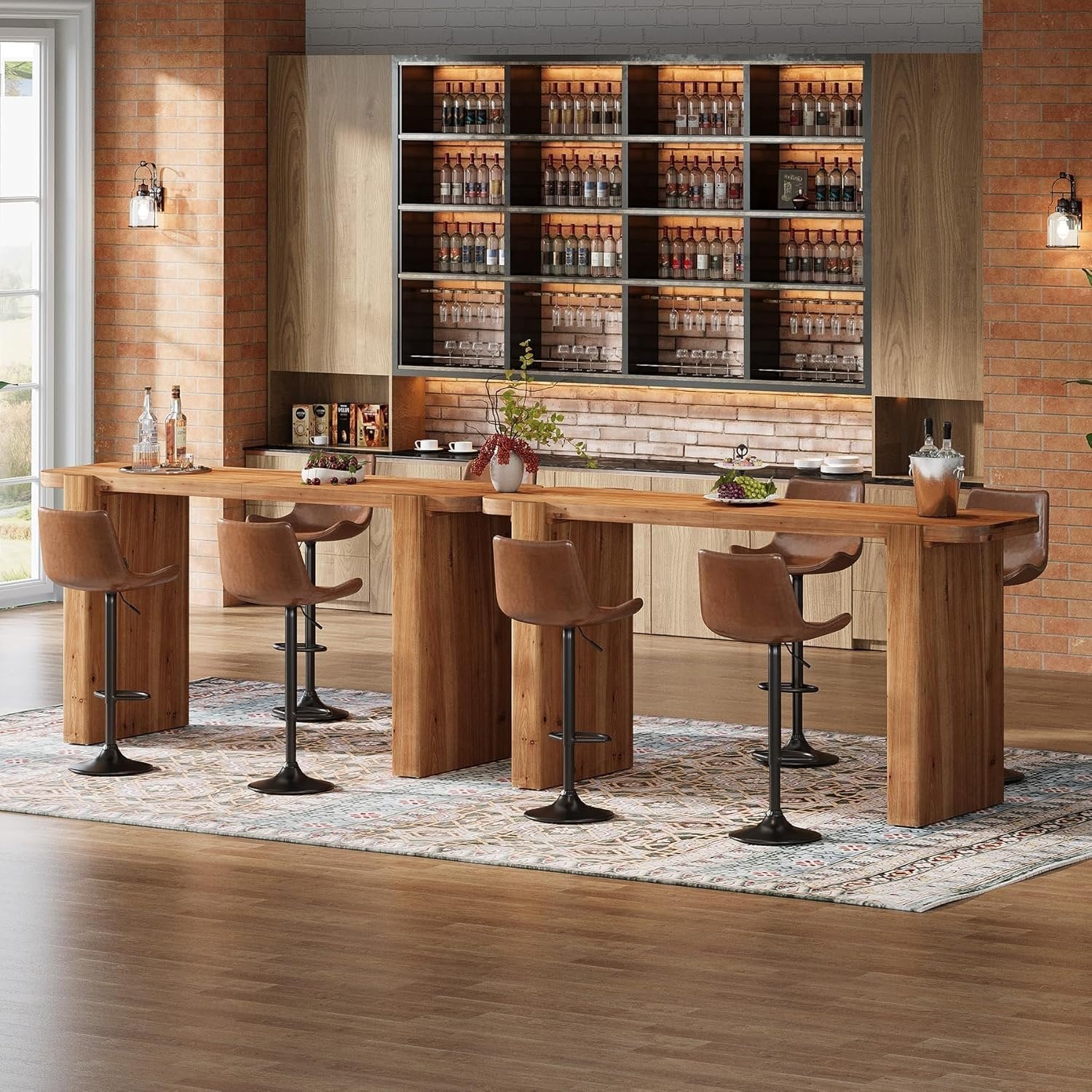 63" Solid Wood Bar Table, Rectangular Counter Height Pub Table Home Bar Table