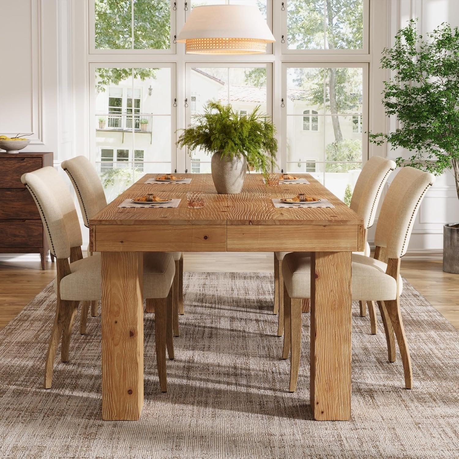 63" Solid Wood Dining Table, Farmhouse Kitchen Table with Heavy Duty Legs for 4-6