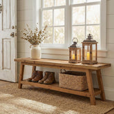 63" Solid Wood Entryway Bench, Hallway Shoe Bench with Storage Shelf 3
