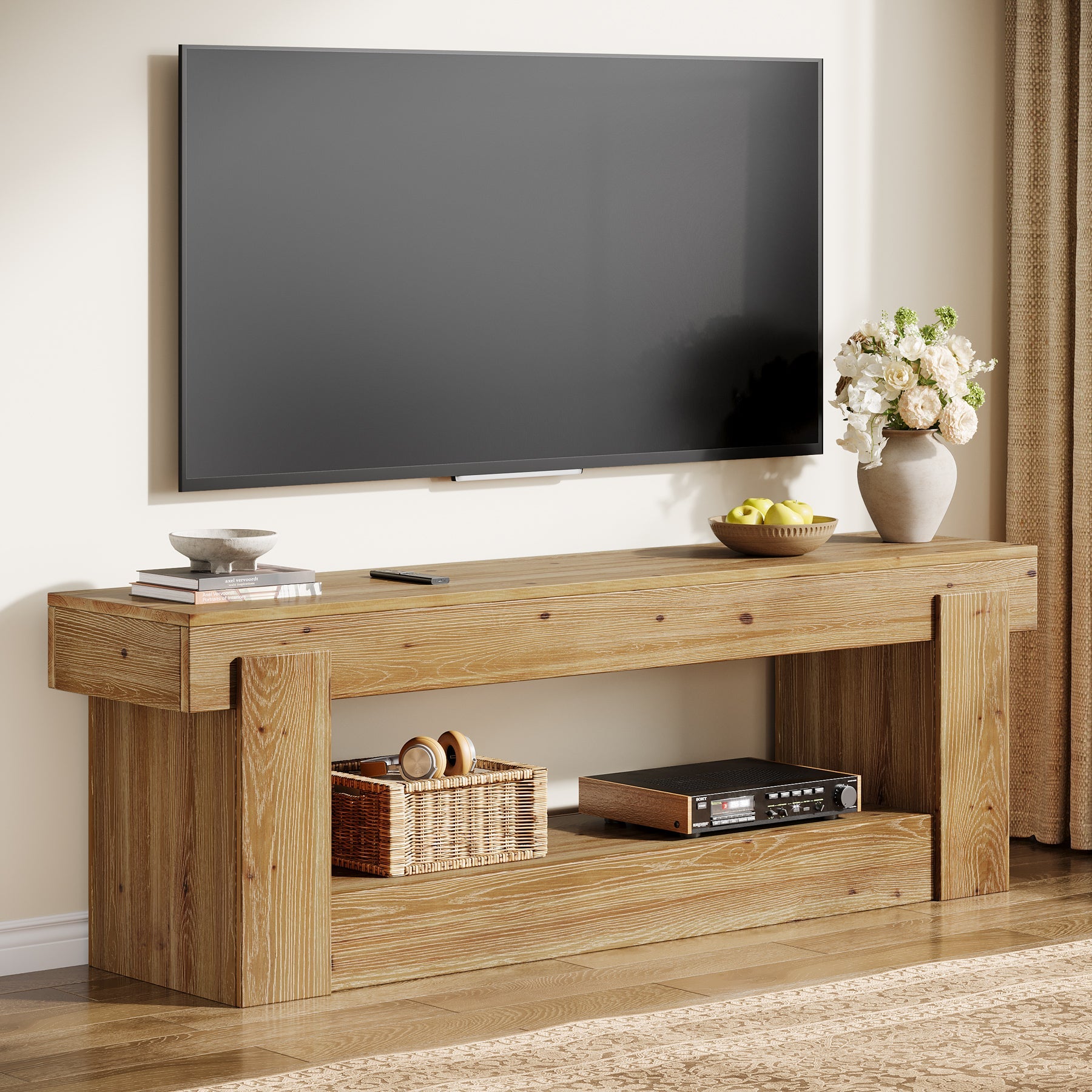 63" TV Stand, Solid Wood Entertainment Center for TVs up to 75 Inches