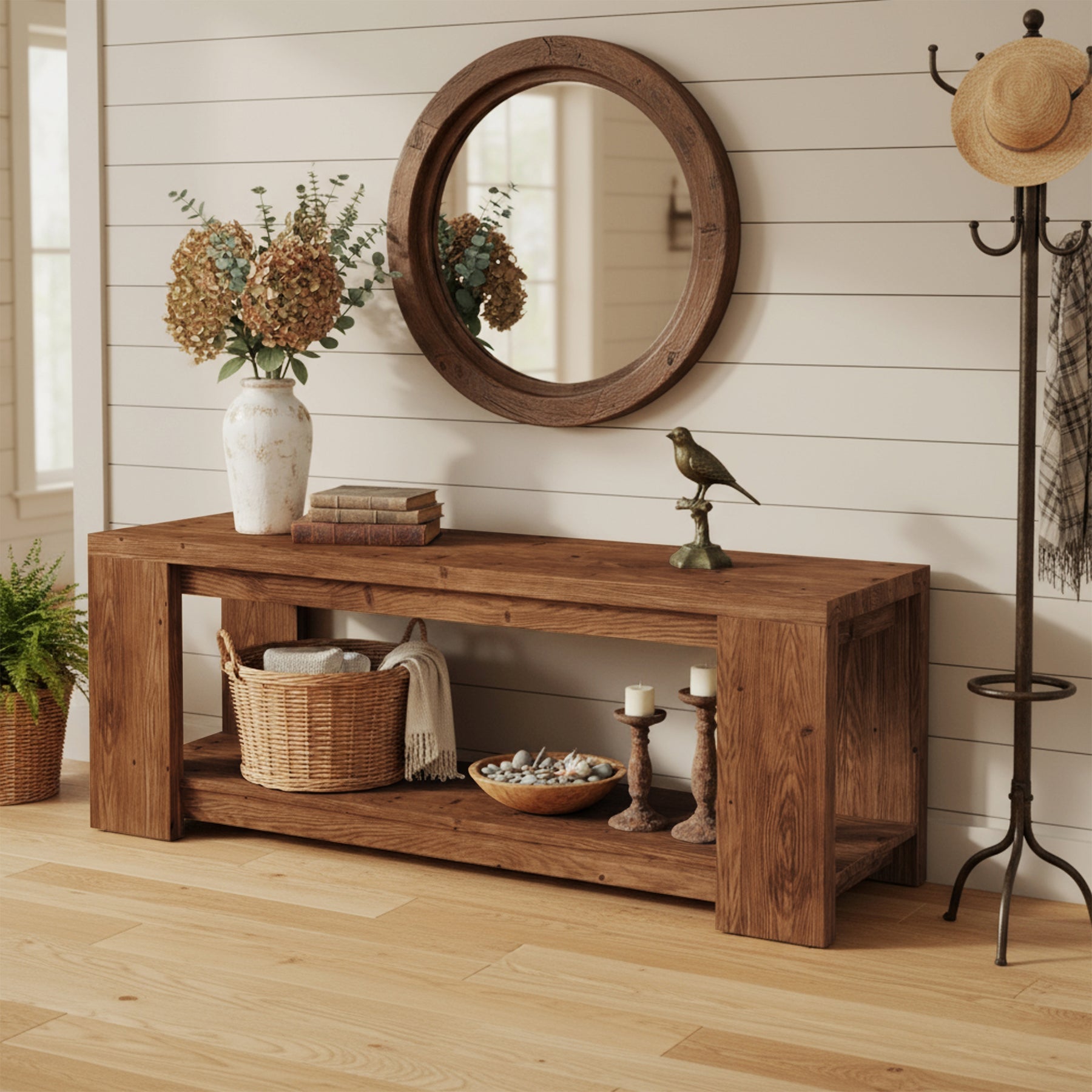 63" TV Stand, Solid Wood Media Television Console Entertainment Center for 55-75-Inch TV