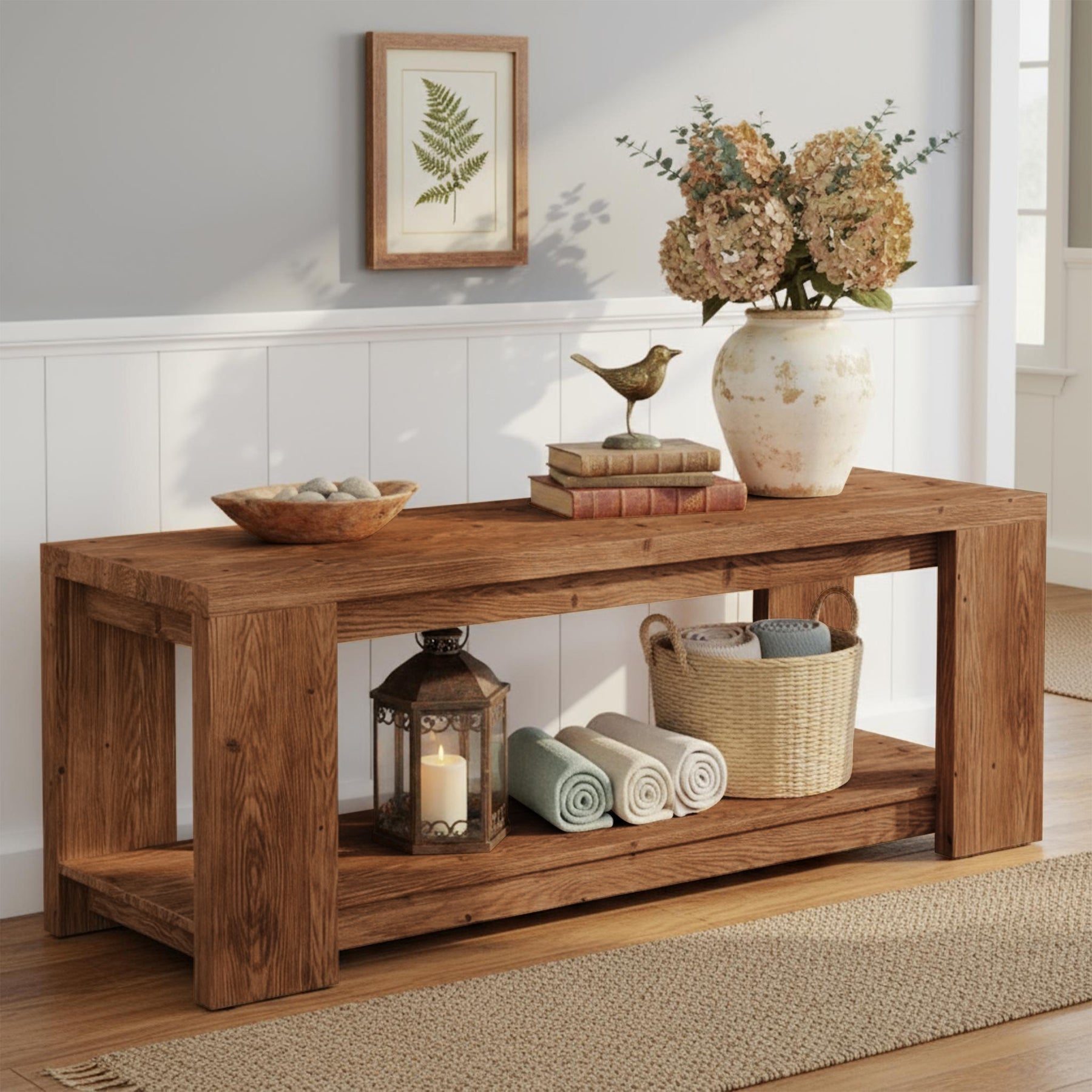 63" TV Stand, Solid Wood Media Television Console Entertainment Center for 55-75-Inch TV