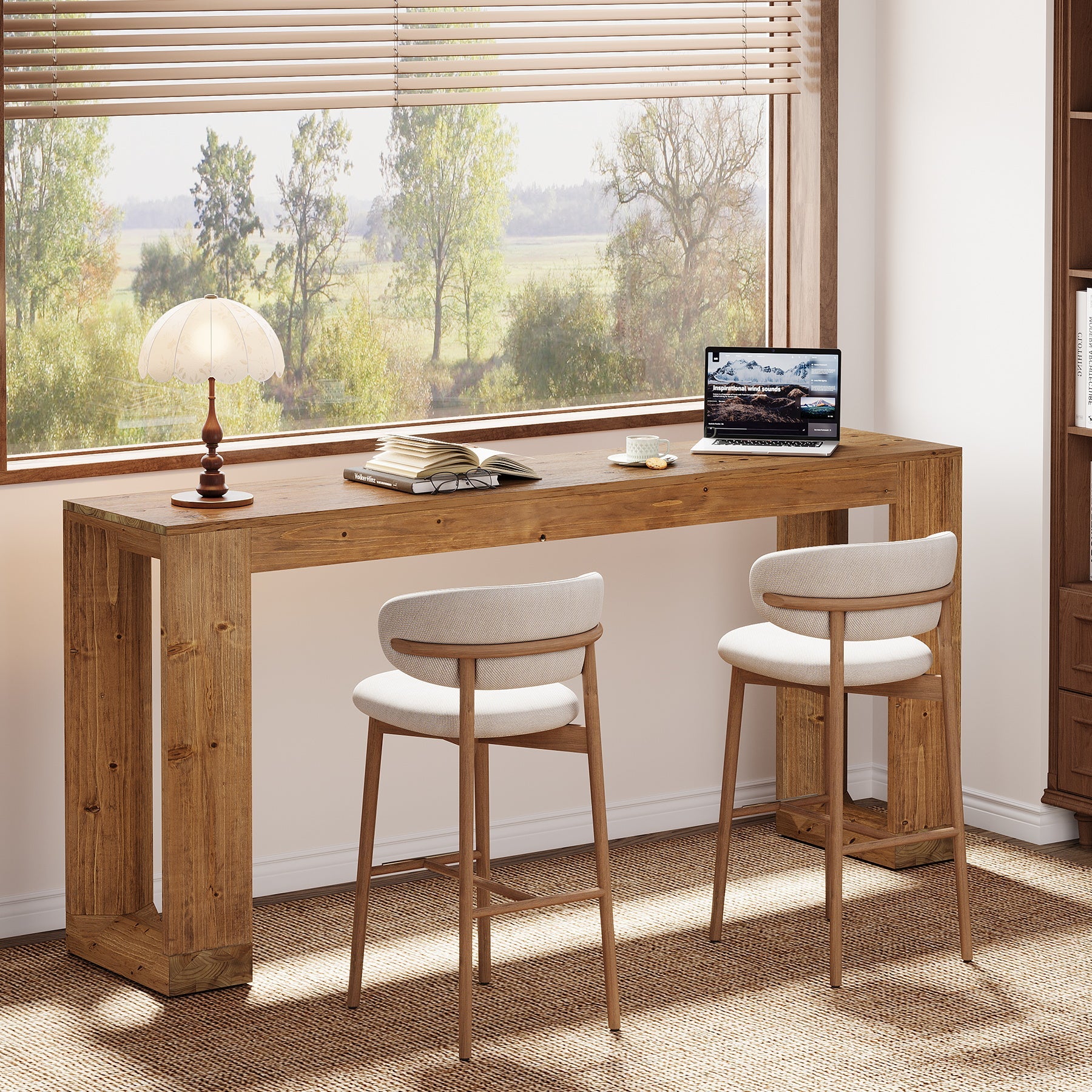 63" Wood Bar Table, Farmhouse Counter Height Pub Table Coffee Bar Units