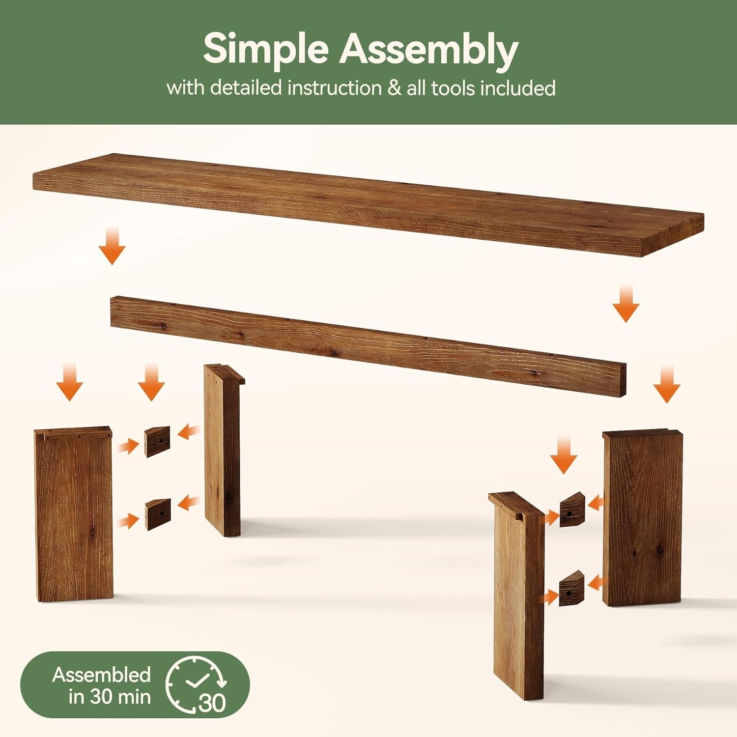 63" Wood Bench, Farmhouse Entryway Bench End of Bed Bench with Thickened Legs