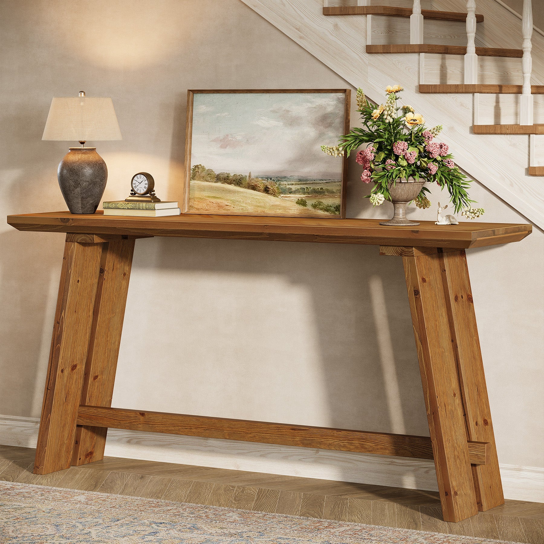Solid Wood Console Table, 63" Farmhouse Sofa Table Behind Couch
