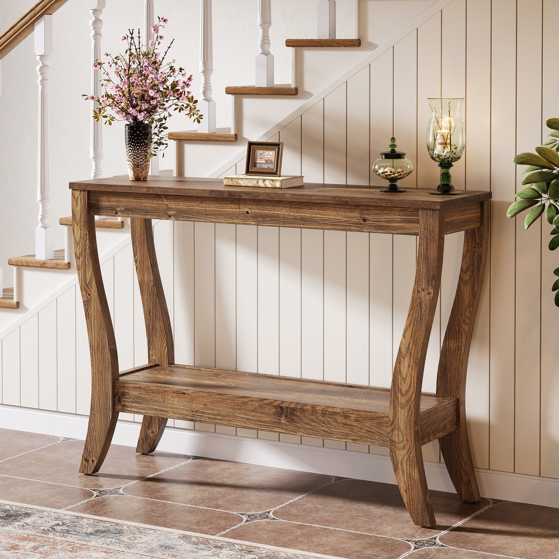 43.3" Solid Wood Console Table, Farmhouse Entryway Table With Storage