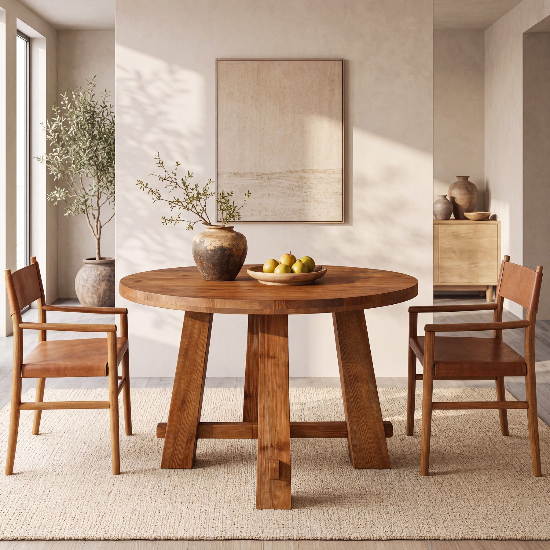 39.4" Solid Wood Round Dining Table, Farmhouse Kitchen Table for 2-4 People