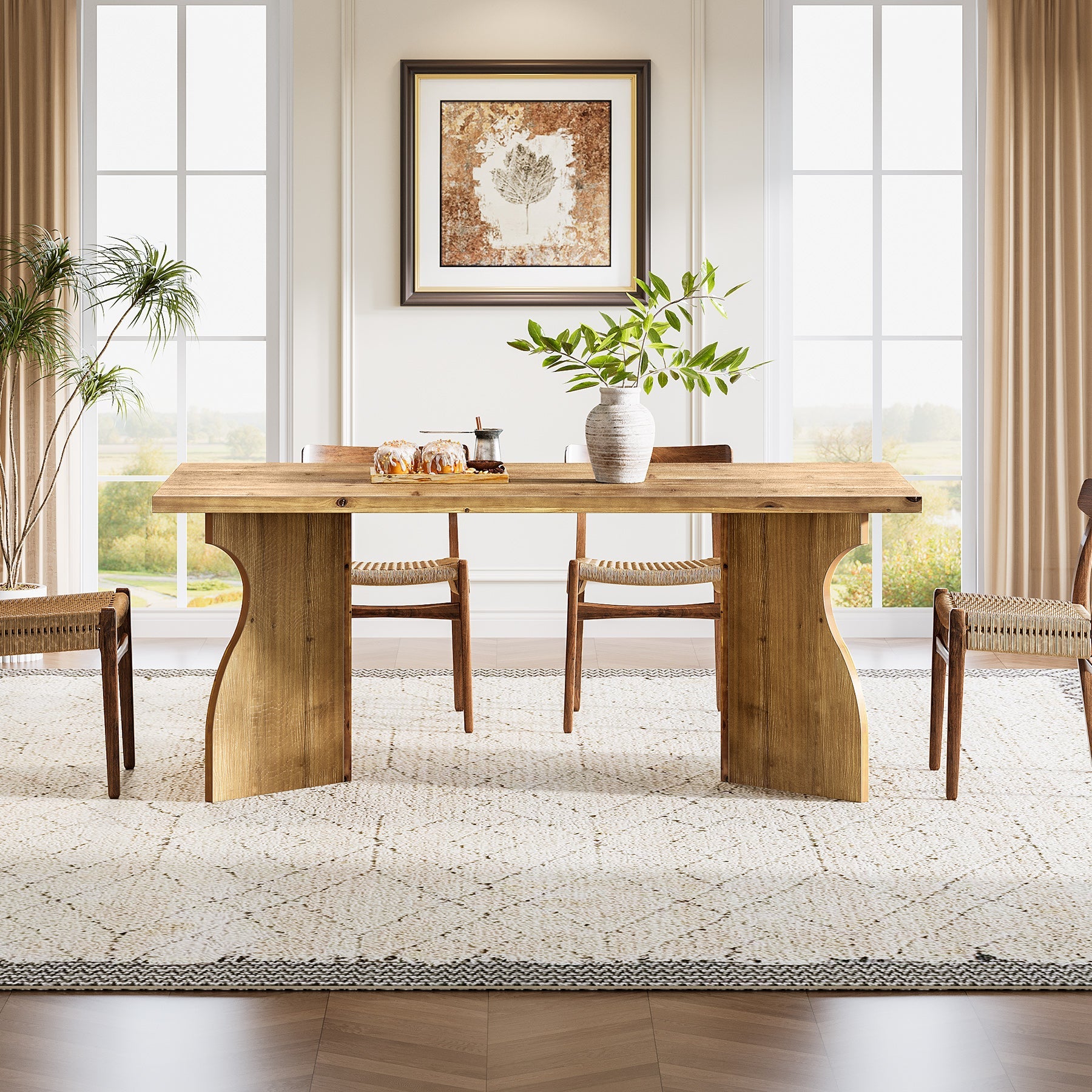 Tribesigns 63-Inch Solid Wood Dining Table, Rectangular Kitchen Table for 4-6 People