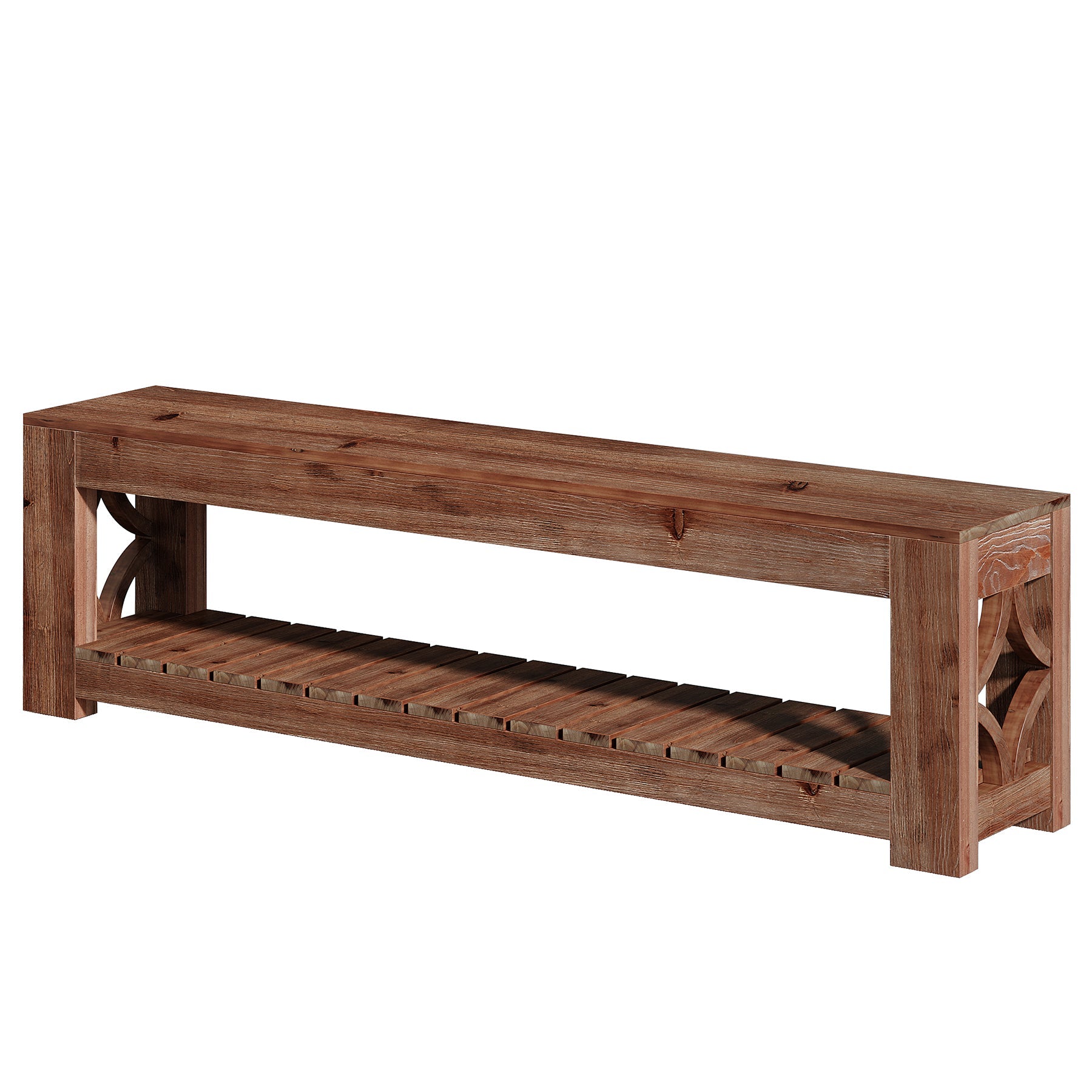 63" Solid Wood Entryway Bench, 2-Tier Shoe Storage Bench with Shelves for Hallway