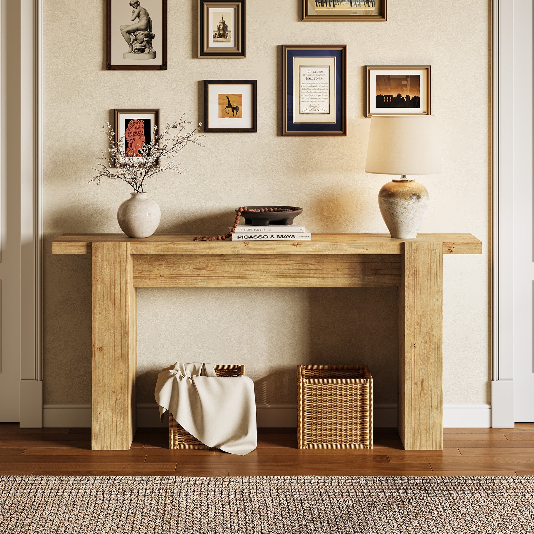 Solid Wood Console Table, 67" Narrow Entryway Sofa Table with Sturdy Legs