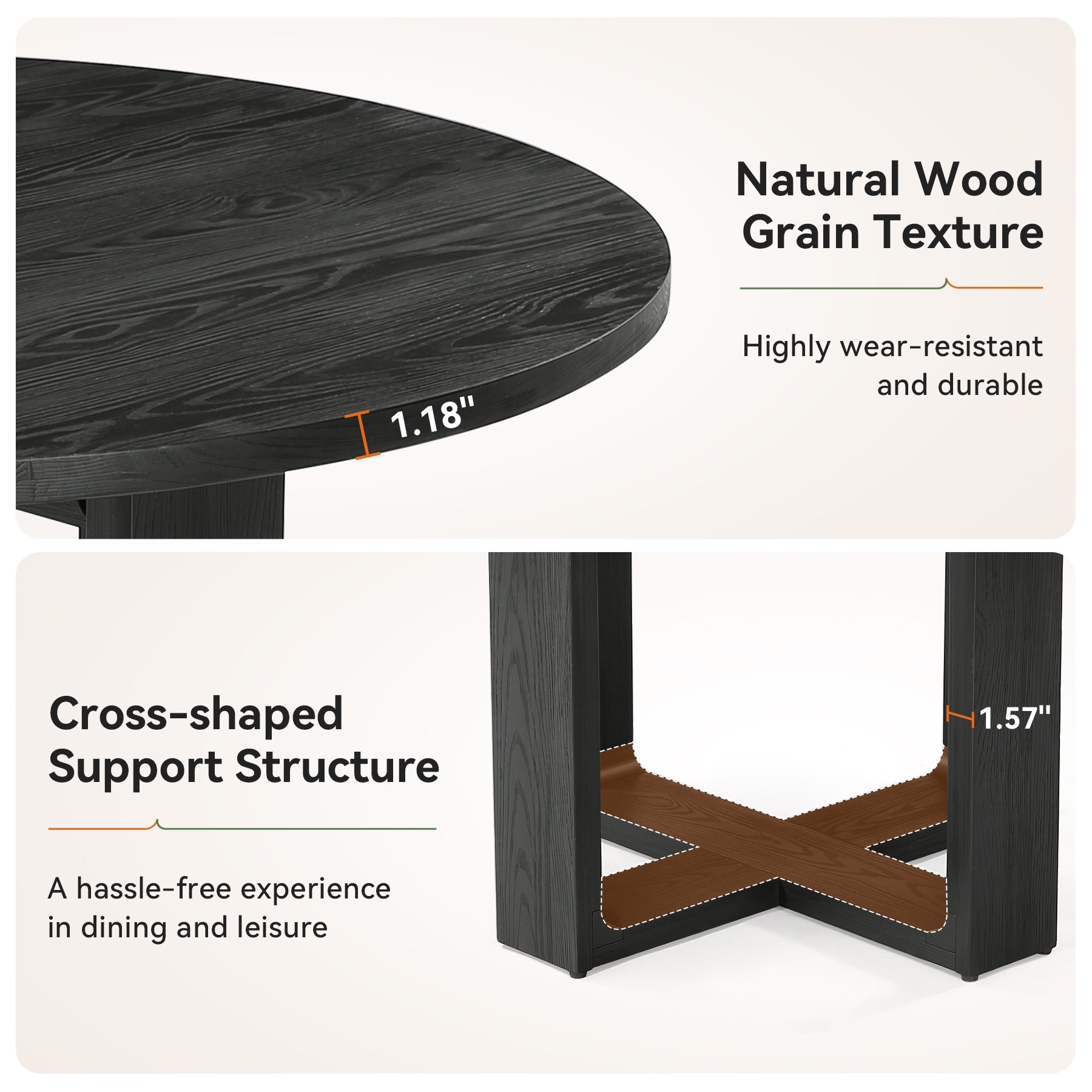 47.24" Black Solid Wood Conference Table, Round Meeting Table for 4–6 People with Cross-Shaped Base