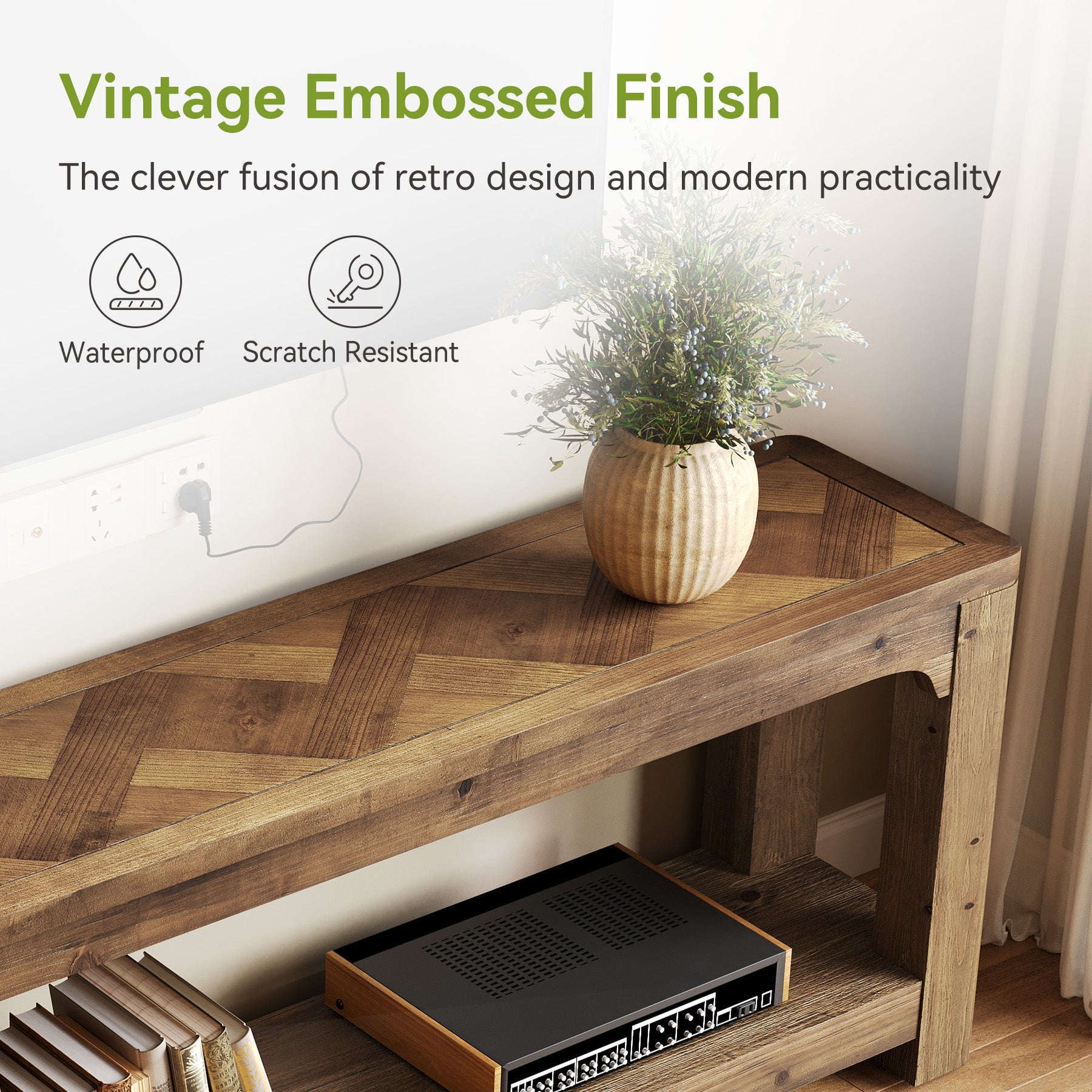 Solid Wood TV Stand for TVs Up to 65 Inches, Farmhouse Entertainment Center with Open Storage Shelves