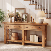 63" Console Table, Solid Wood Sofa Tables Behind Couch with 2 Drawers for Entryway 3