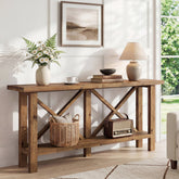 70.87" Solid Wood Console Table with Storage, Farmhouse Narrow Entryway & Sofa Table with X-Frame 3