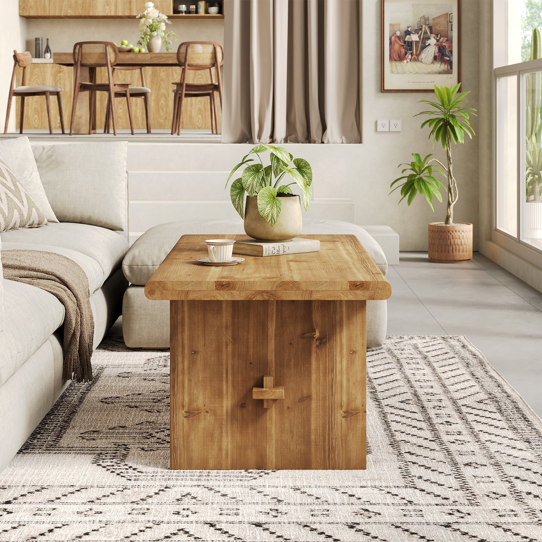 47" Wood Coffee Table, 2-Tier Rectangular Center Table Accent Table