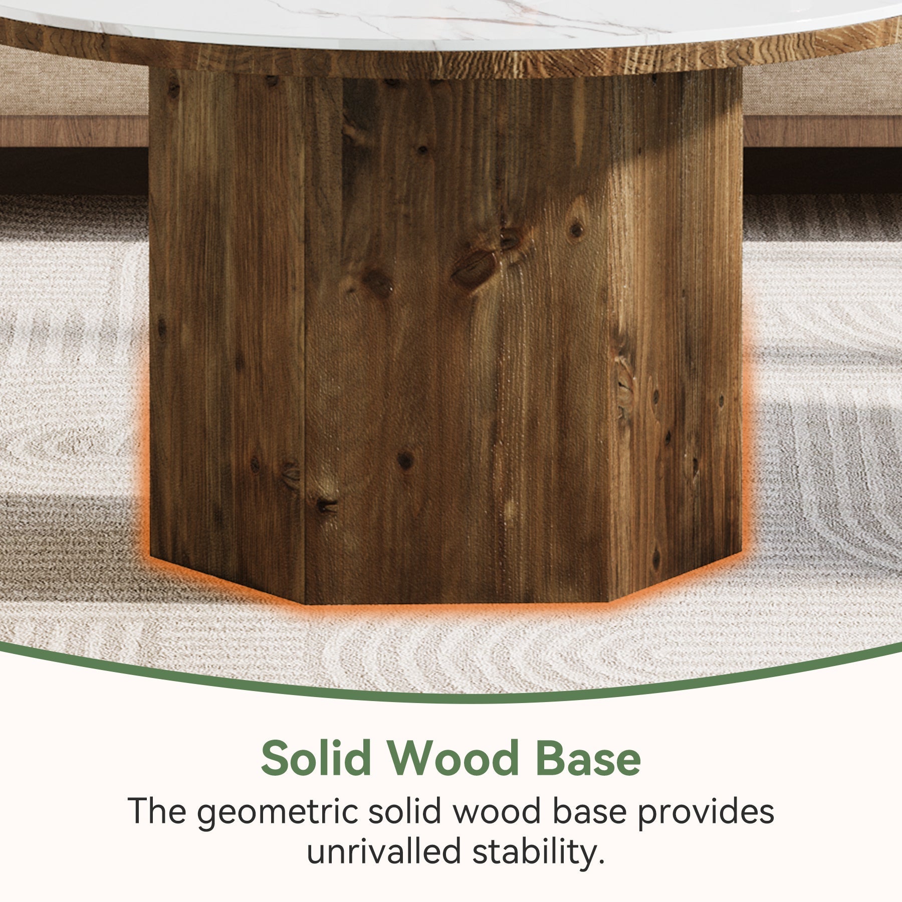 31.5" Round Coffee Table with Sintered Stone Top and Solid Wood Base