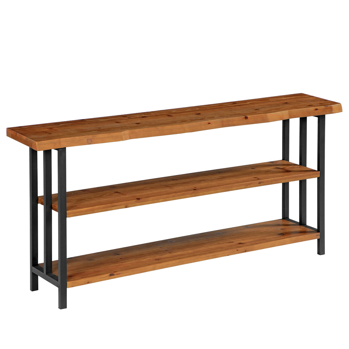 63" Live Edge Console Table, Farmhouse Solid Wood 3-Tier Shelves