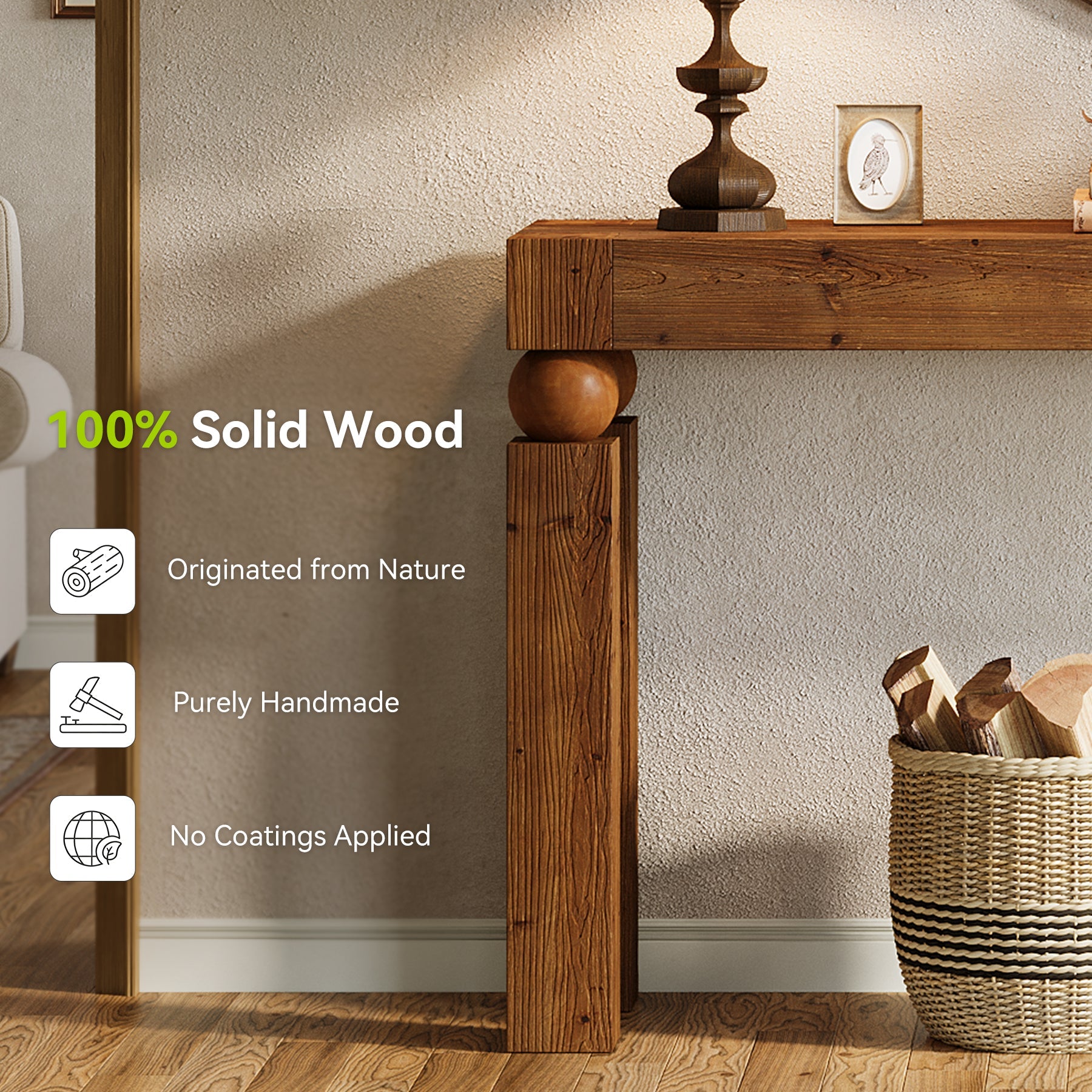 59" Solid Wood Console Table, Narrow Farmhouse Sofa Table Behind Couch