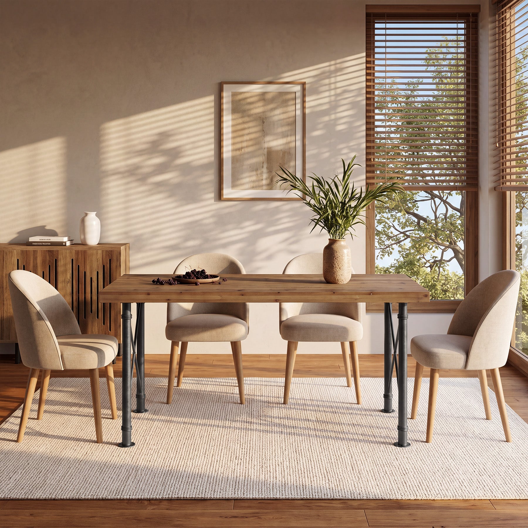 63" Rectangular Dining Table, Solid Wood Kitchen Table with Sturdy X-Shaped Legs for 4-6