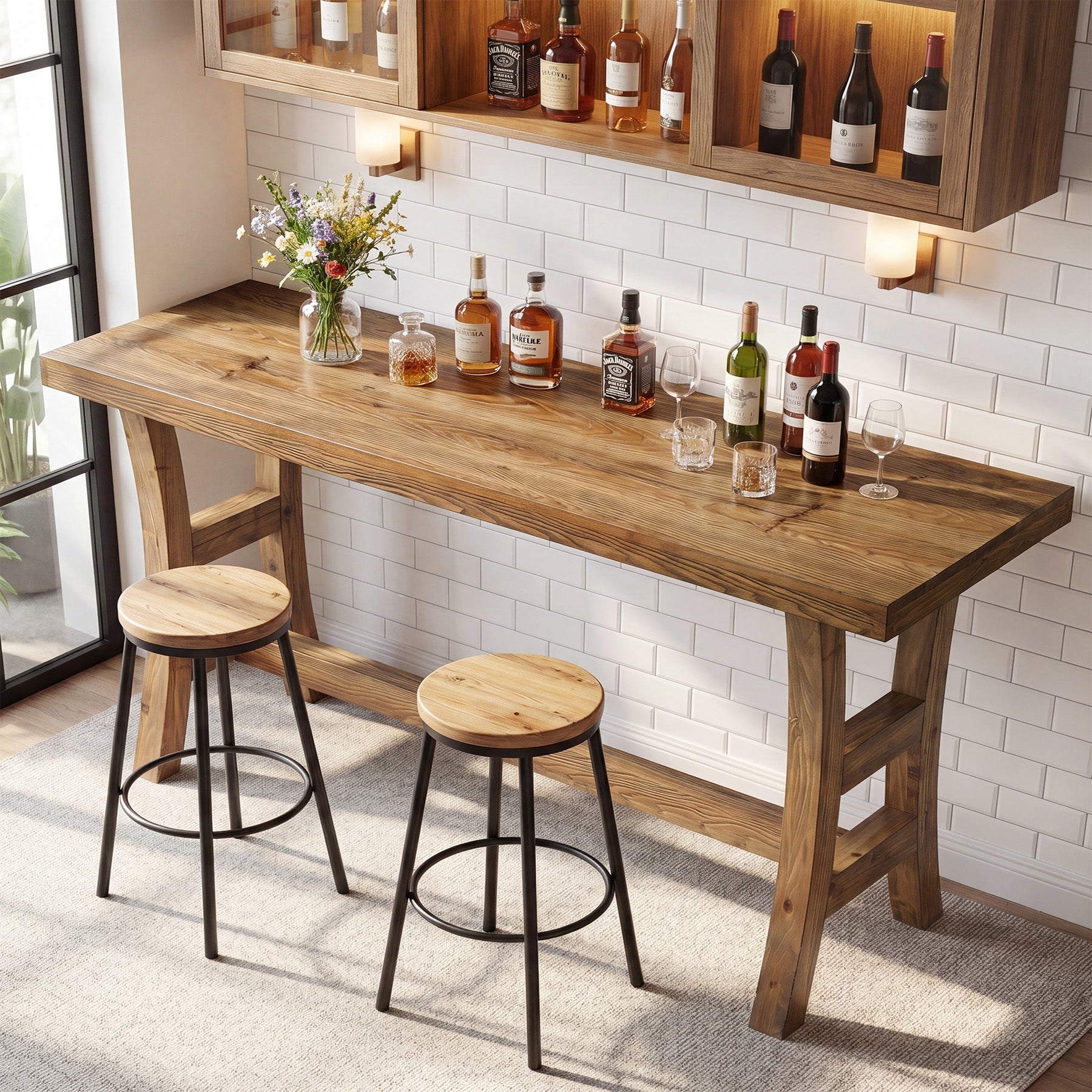 Tribesigns 63-Inch Bar Table, Solid Wood Counter Height Pub Table for Kitchen Dining Bistro (Without Chair)