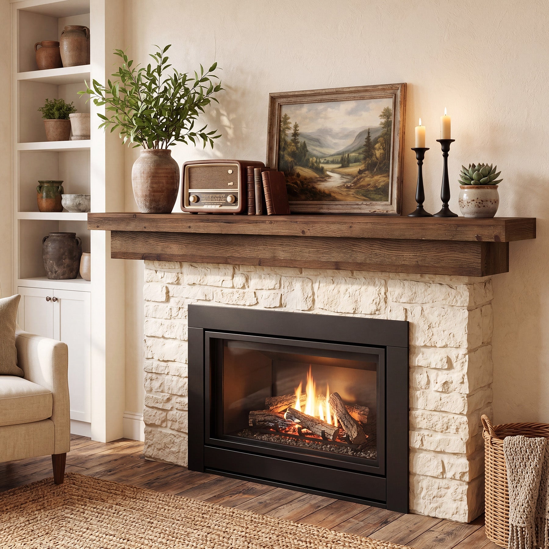 Solid Wood Fireplace Mantel, 70.9" Wall-Mounted Floating Shelves for Living Room