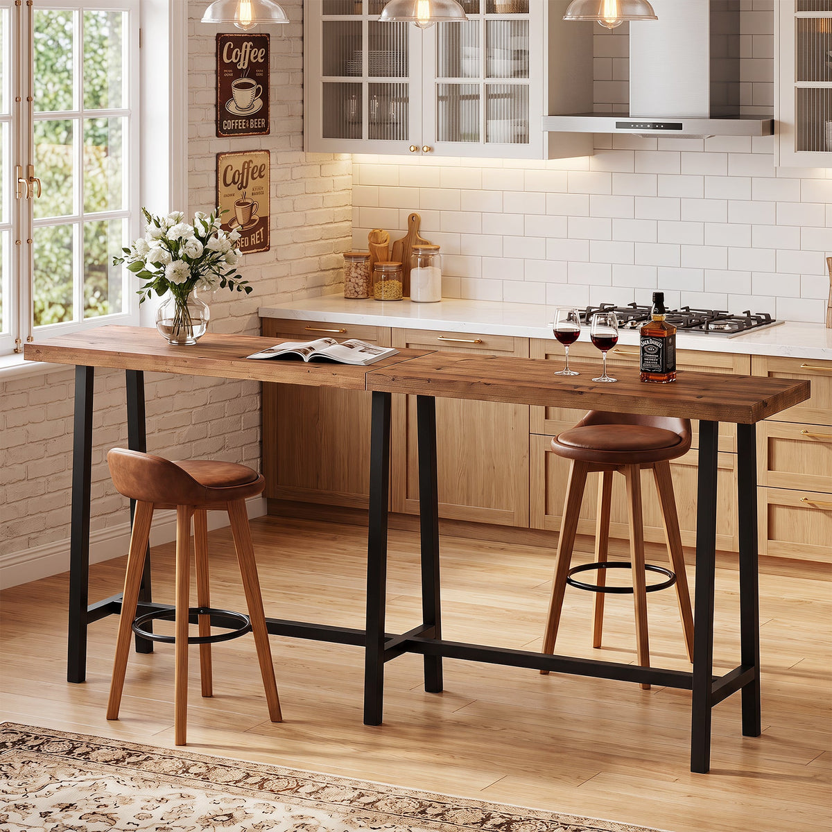 86" Extra Long Industrial Bar Table, Counter Height Solid Wood Pub Table, Narrow High Top