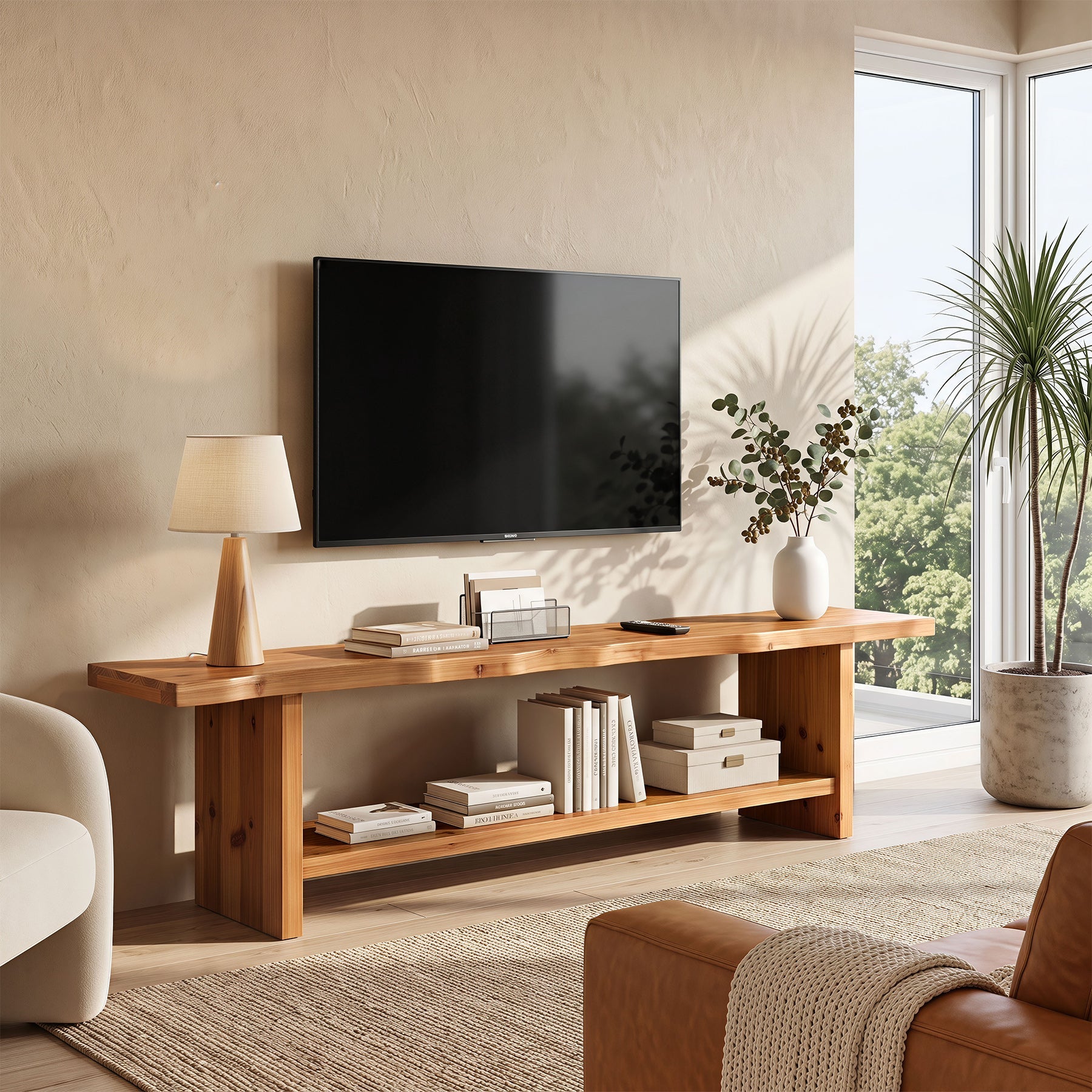 70.9" Solid Wood TV Stand, Farmhouse TV Entertainment Center for TVs up to 80 Inches