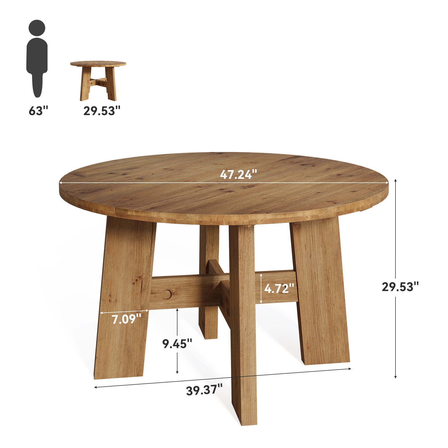 Tribesigns 47-Inch Solid Wood Round Dining Table, Farmhouse Kitchen Table for 4-6 People