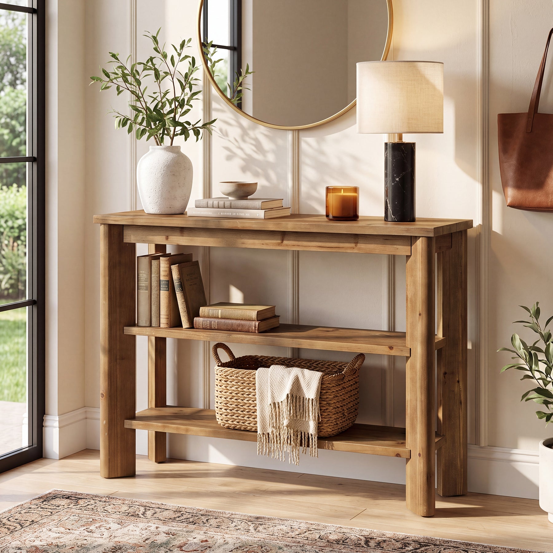 41" Wood Console Table, 3-Tier Entryway Table Sofa Table Behind Couch for Hallway, Foyer