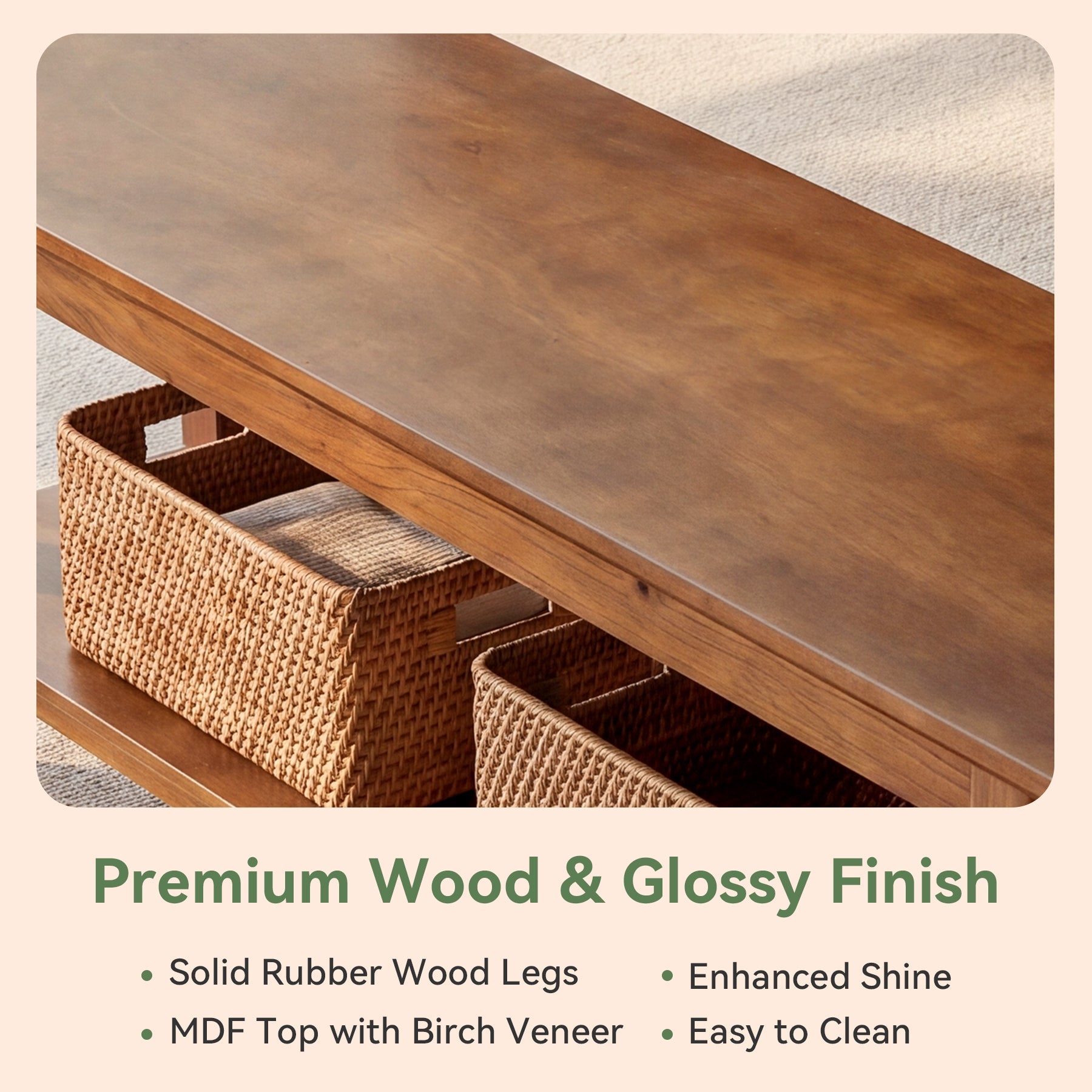55" Solid Wood Dining Bench, Farmhouse Kitchen Bench with Lower Shelf