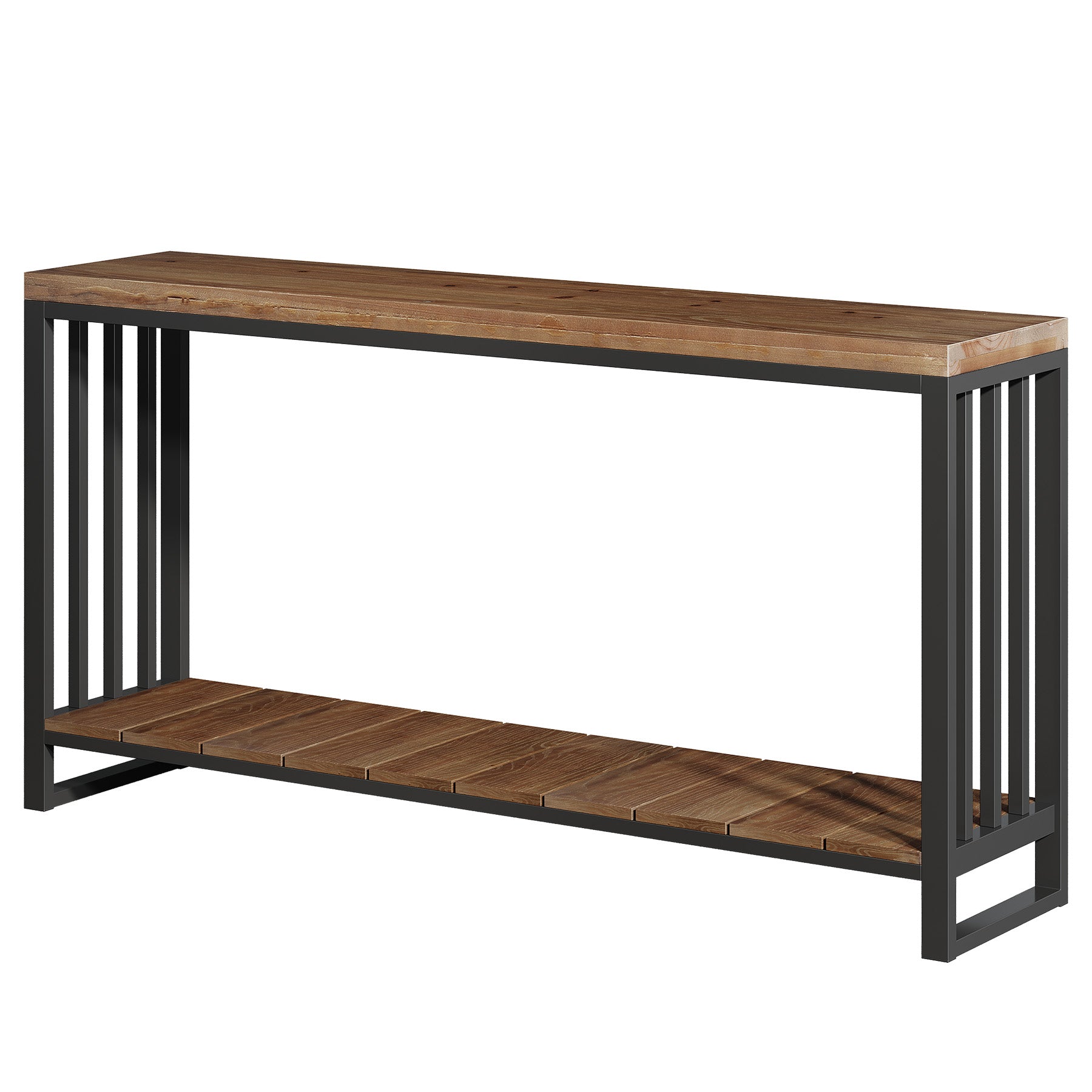 55" Solid Wood Console Table, 2-Tier Entryway Sofa Table with Metal Frame for Hallway & Living Room