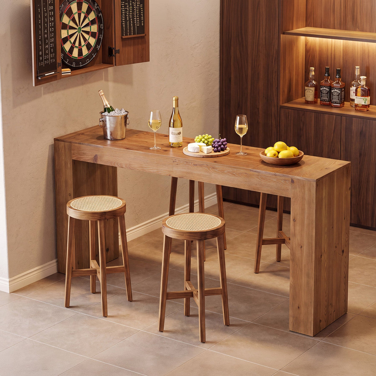 70.9" Solid Wood Bar Table, Farmhouse Rectangular Counter Height Table