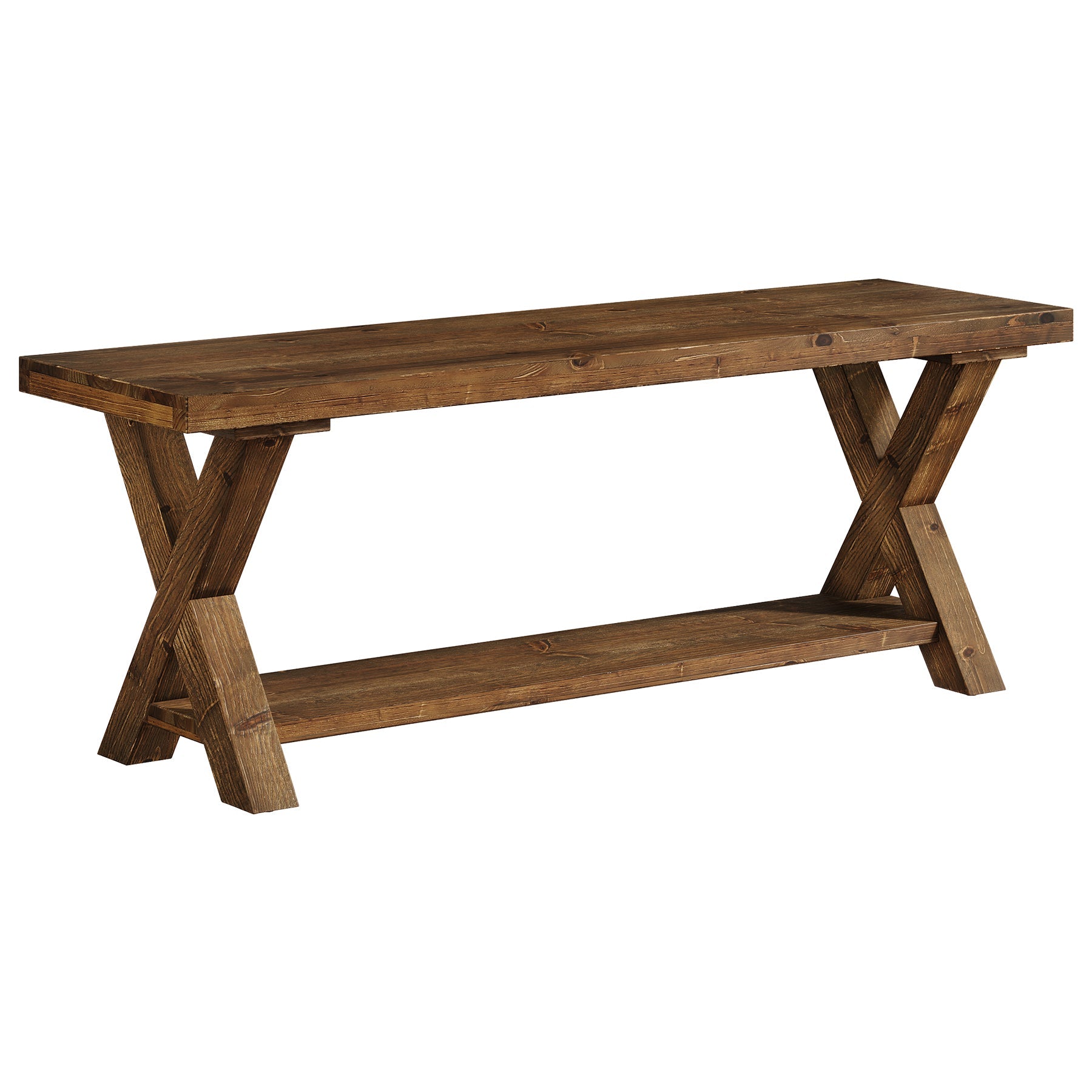 43.3" Solid Wood Bench, Farmhouse Entryway Bench with Storage Shelf