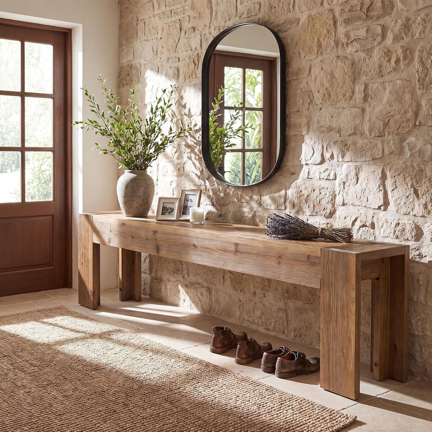 70.87" Solid Wood Entryway Bench, Extra Long Narrow Shoe Bench